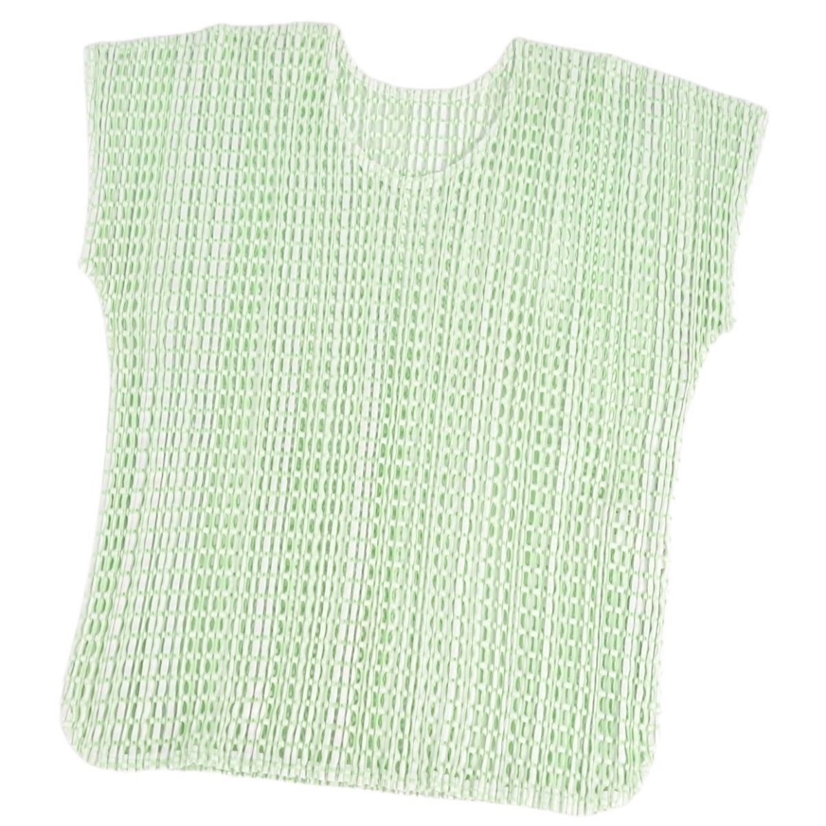 【極美品】プリーツプリーズ イッセイミヤケ PLEATS PLEASE シャツ ブラウス フレンチスリーブ メッシュ プリーツ トップス レディース 3(L相当) グリーン【中古】