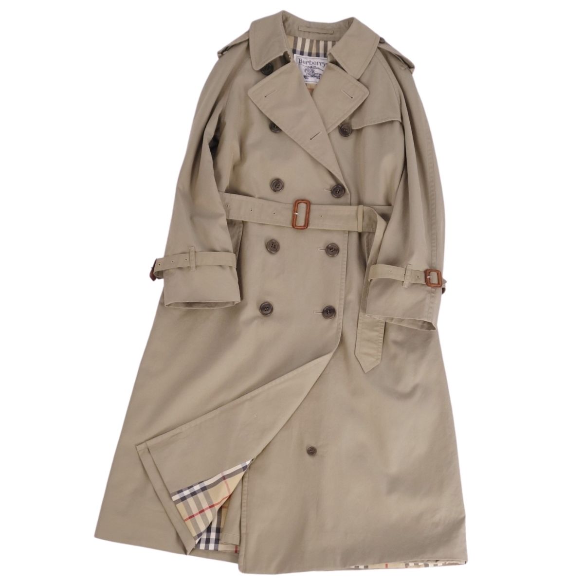【美品】Vintage バーバリー Burberrys 厚地の外套 トレンチコート 綿織物100％ 裏照合のしるし アウター レディース 7AB2(S好いかげんに) カーキベージュ【中古】