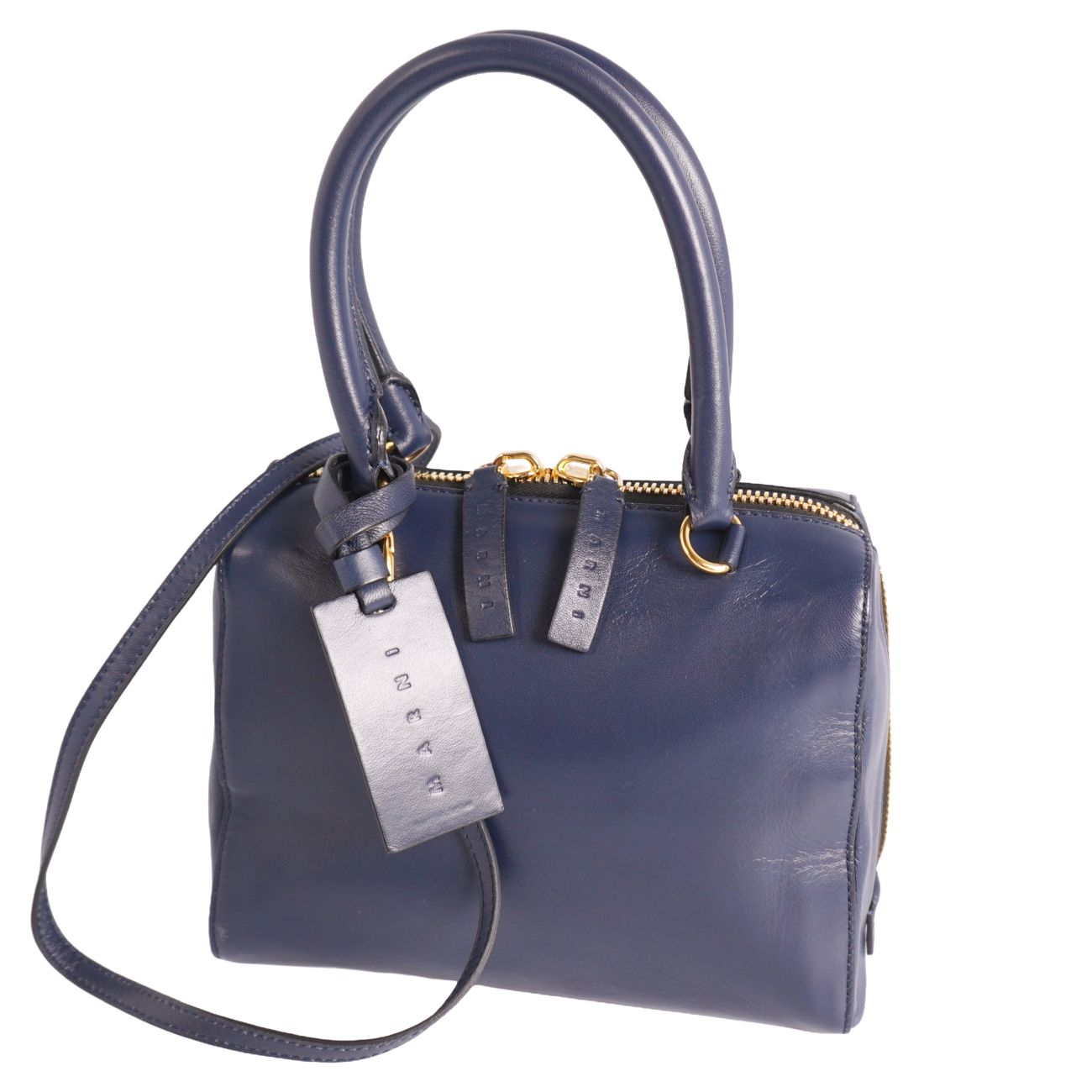 【美品】マルニ MARNI バッグ 2way ハンドバッグ ショルダーバッグ レザー カバン 鞄 レディース ネイビー【中古】