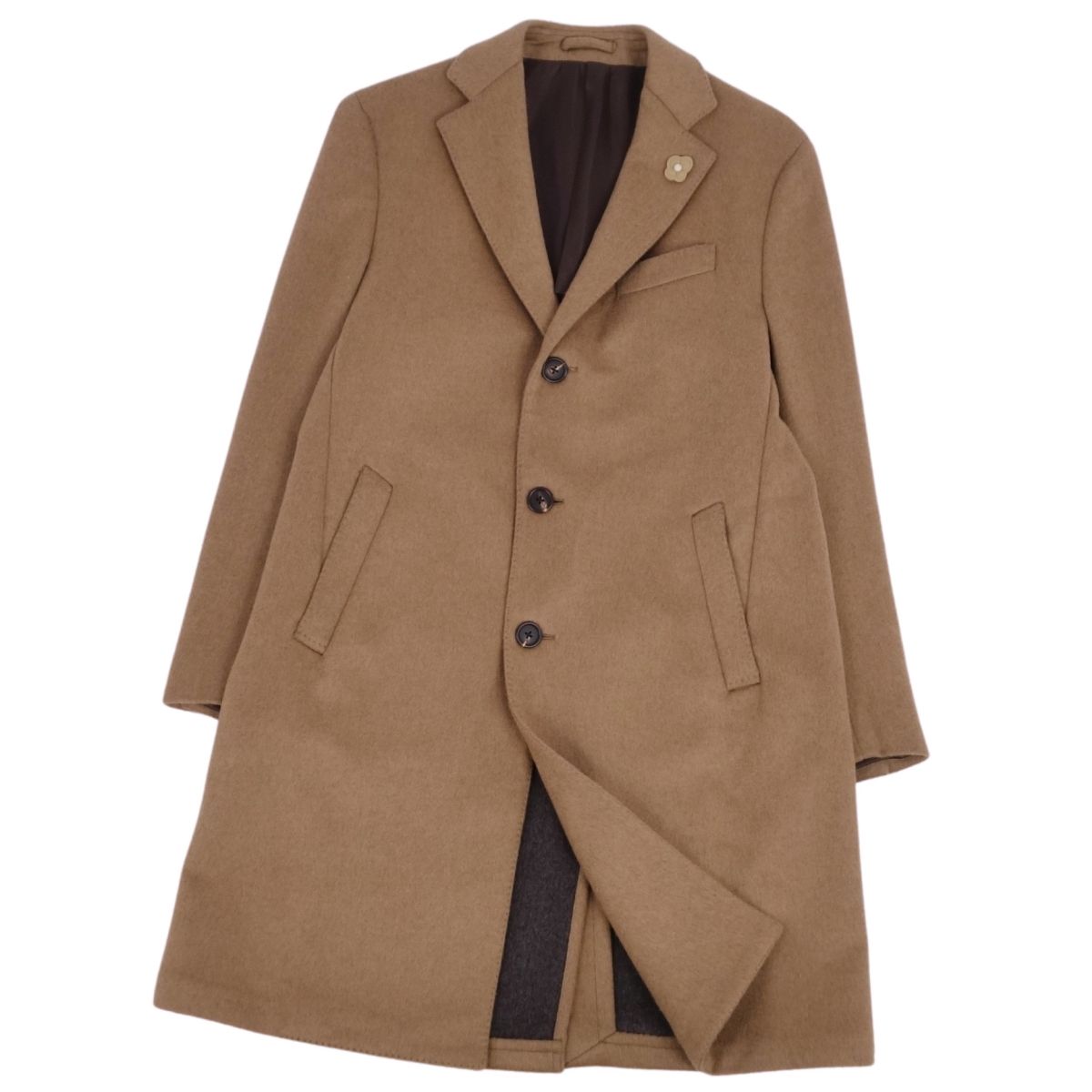 極美品 ラルディーニ ロングチェスターコート ブートニエール ブラウン 48 lardini コート メンズチェスターコート | 通販・人気ランキング