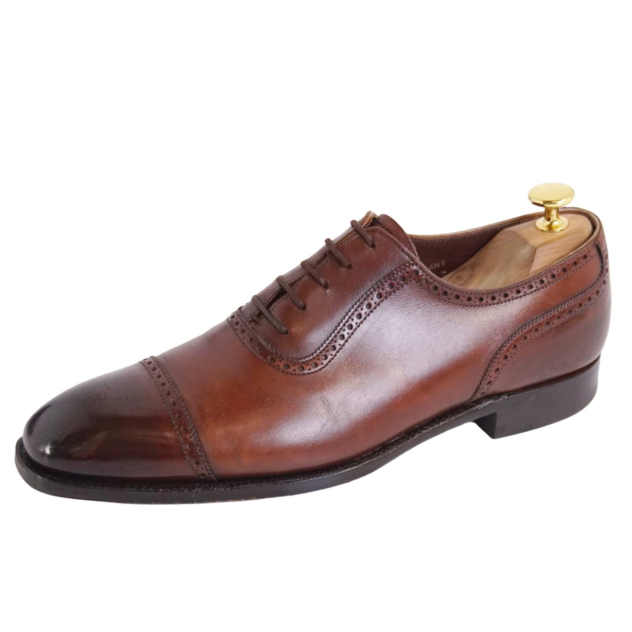 【美品】クロケット&ジョーンズ Crockett&Jones レザーシューズ ALBANY ビジネスシューズ オックスフォード 革靴 メンズ イングランド製 7D(25.5cm相当) ブラウン【中古】