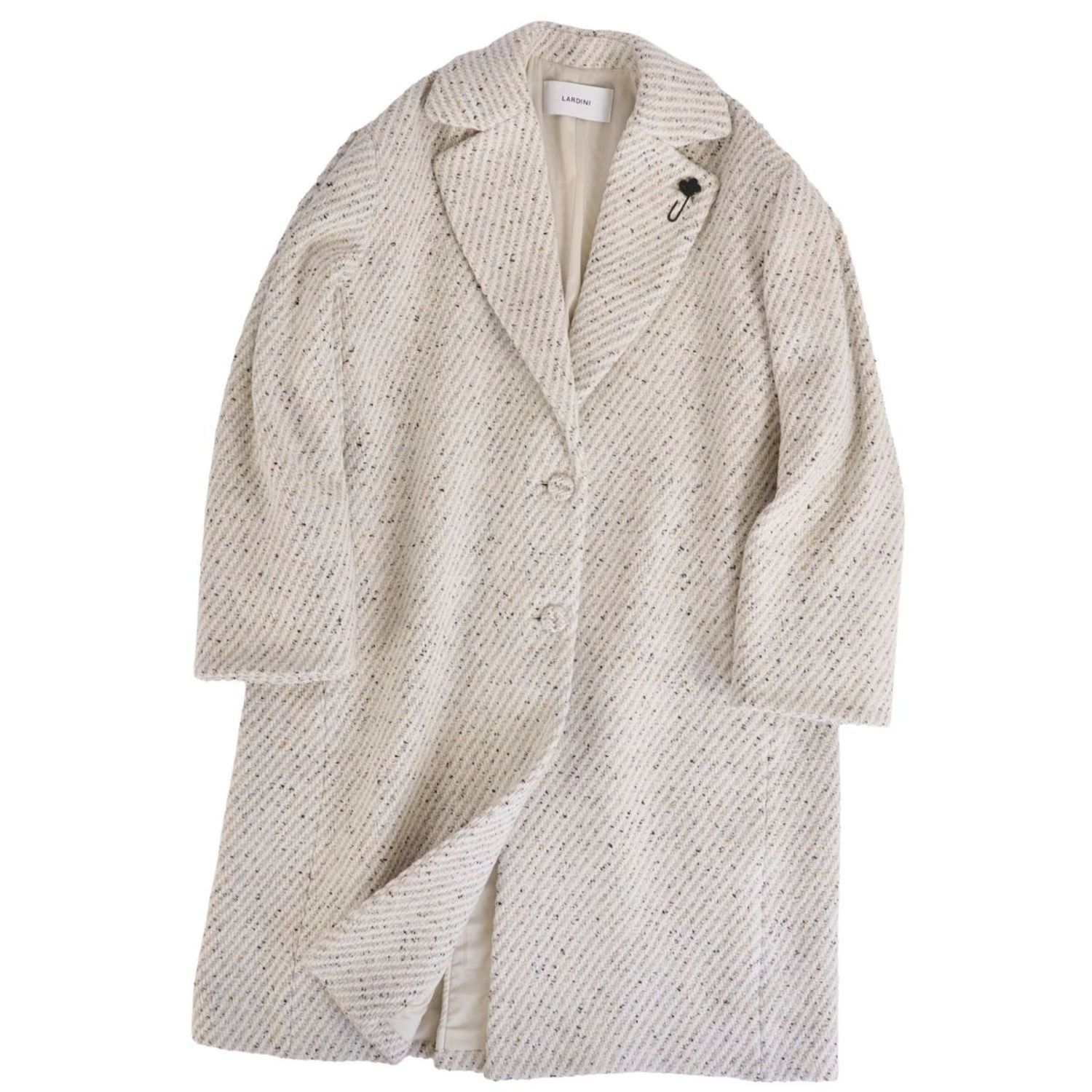 【極美品】ラルディーニ LARDINI 厚地の外套 チェスターコート ロング厚地の外套 ツィード アウター レディース 40(M好いかげんに) 白いこと【中古】