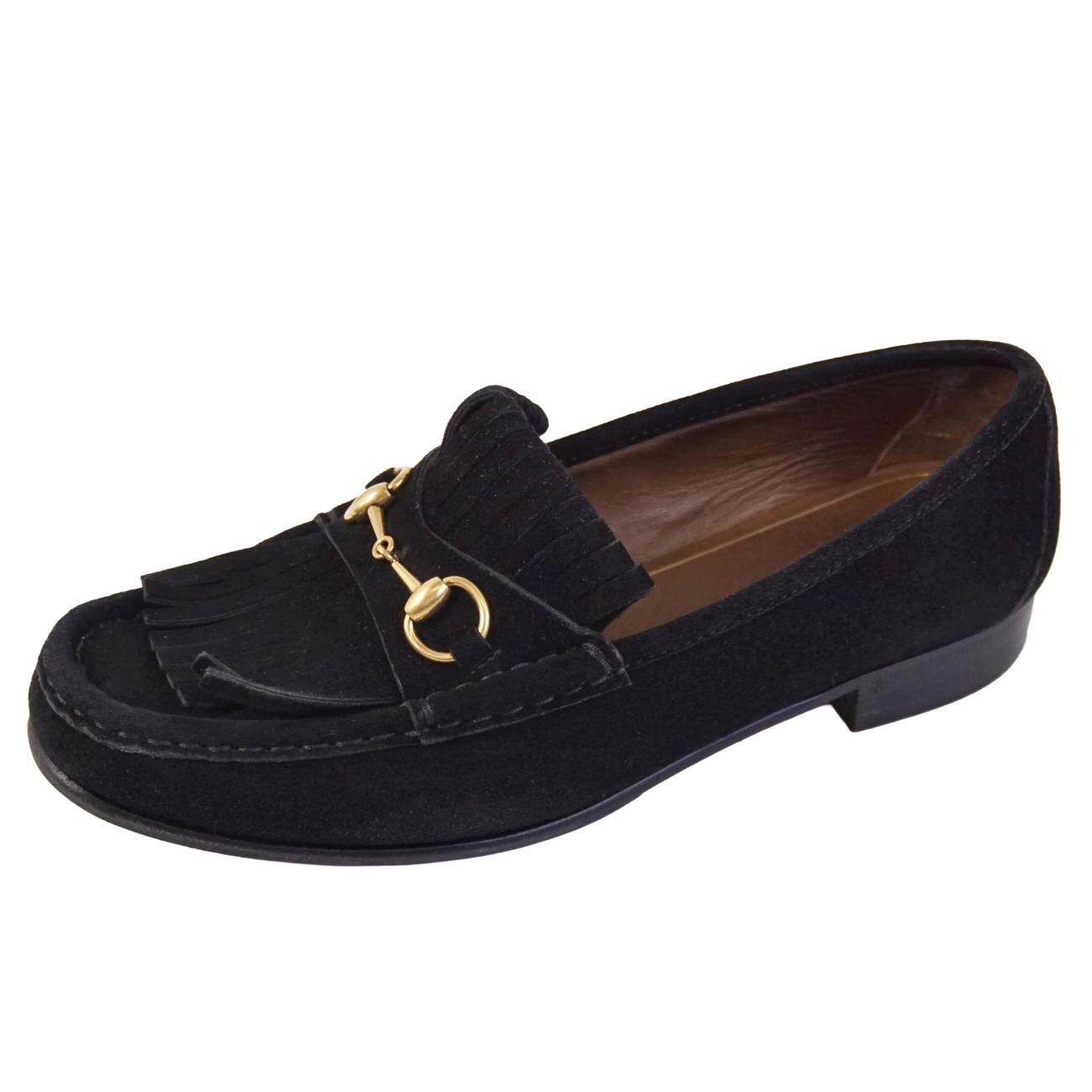 【美品】グッチ GUCCI ローファー モカシン ホースビット キルト スエードレザー 革靴 レディース イタリア製 37(24cm相当) ブラック【中古】|MODEST LORD 仙台 店