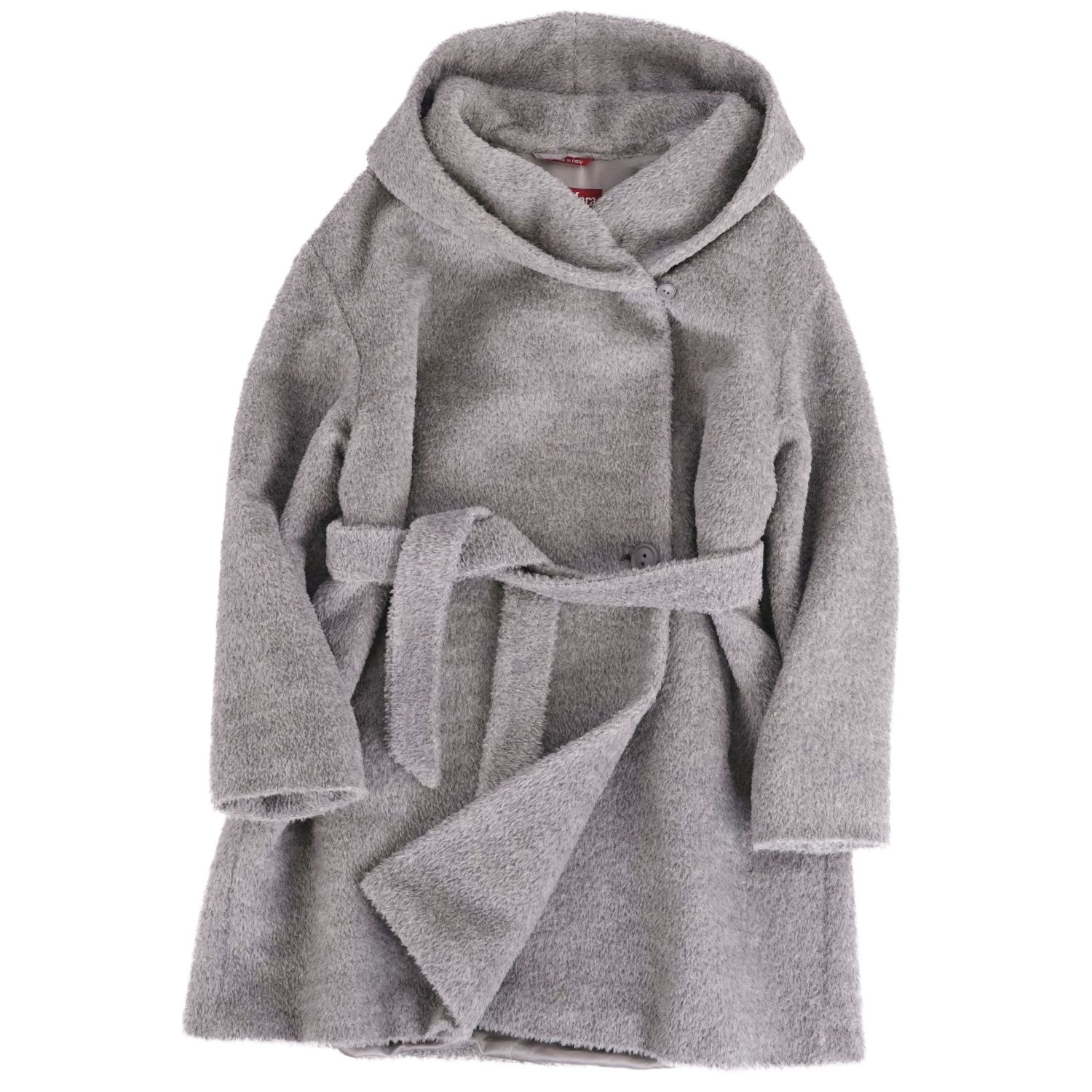 【美品】マックスマーラ Max Mara STUDIO コート フーデッドコート フード ベルト付き シャギー アウター レディース JI42 USA8 FB40(M相当) グレー【中古】