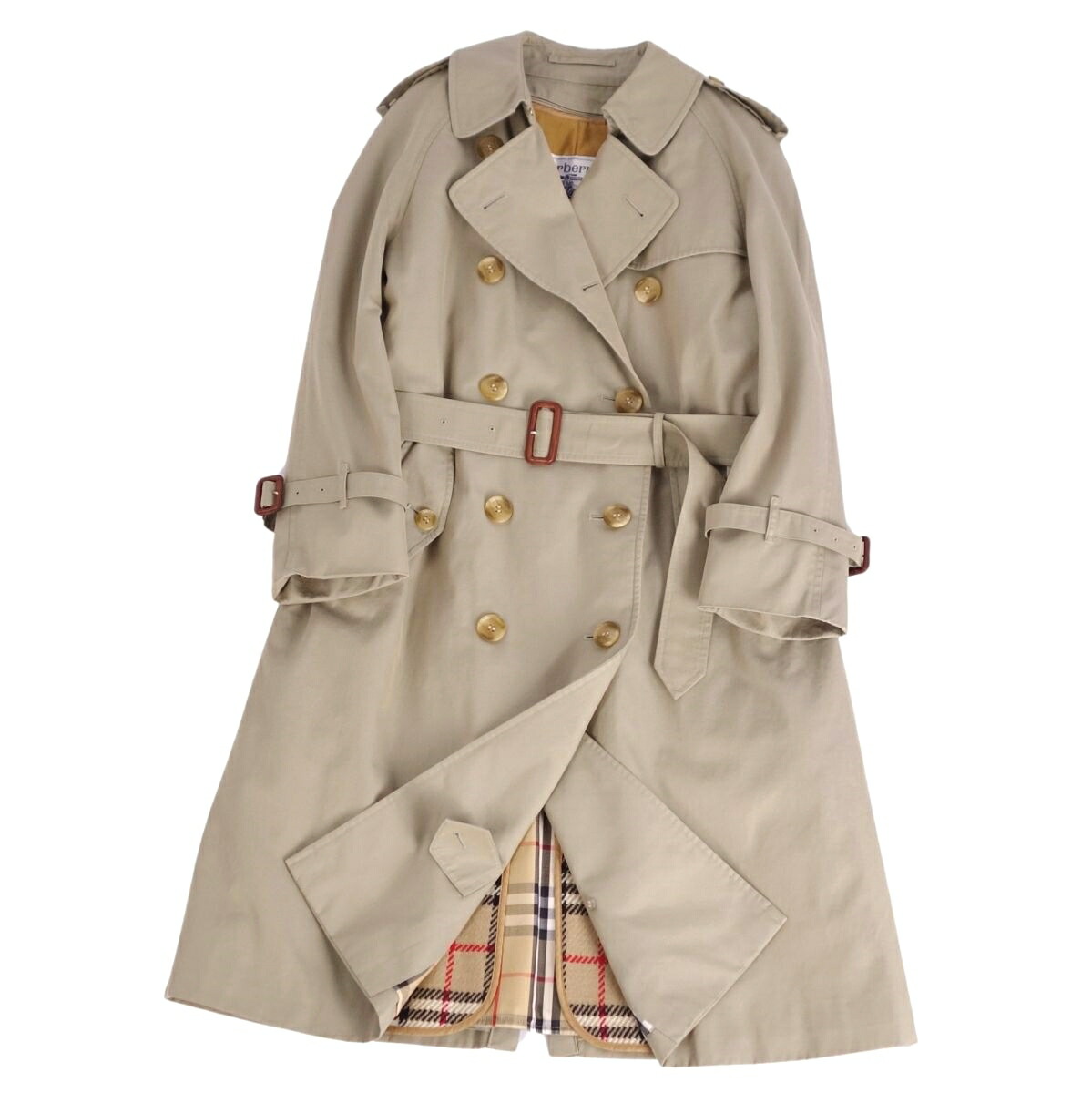 【美品】Vintage バーバリー Burberrys 厚地の外套 ラインドライヴ付き添い人 トレンチコート 綿織物100％ 裏照合のしるし アウター レディース 7AB2(S好いかげんに) カーキベージュ【中古】