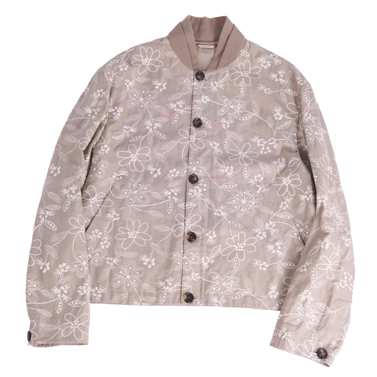 【新品負けず劣らず】エルメス HERMES Fleurs technique rib-trim jacket 上衣 上衣 テクニカルフラワーリブトリム 御花 花柄 刺しゅう 綿織物 アウター メンズ 48(M好いかげんに) グレージュ【中古】