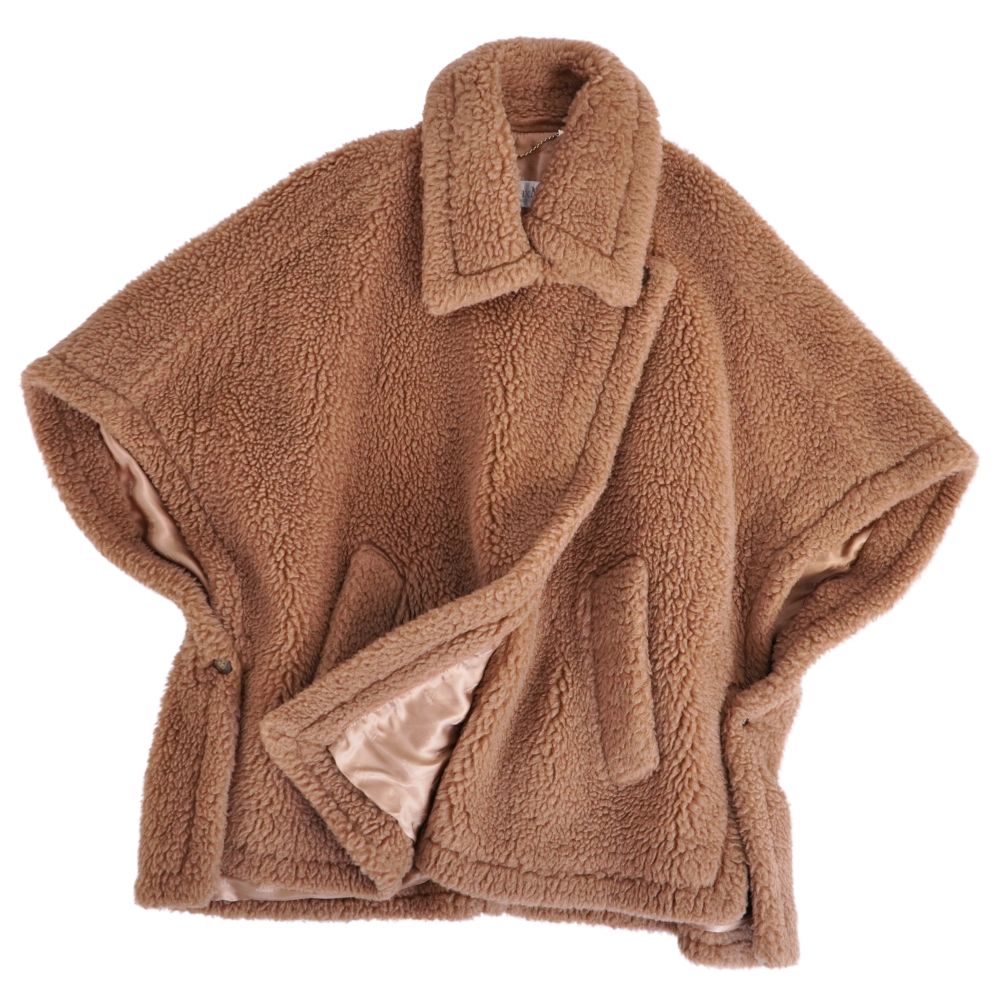 【極美品】マックスマーラ Max Mara コート 2023 白タグ テディベア ポンチョ キャメル シルク アウター レディース イタリア製 フリー ブラウン【中古】