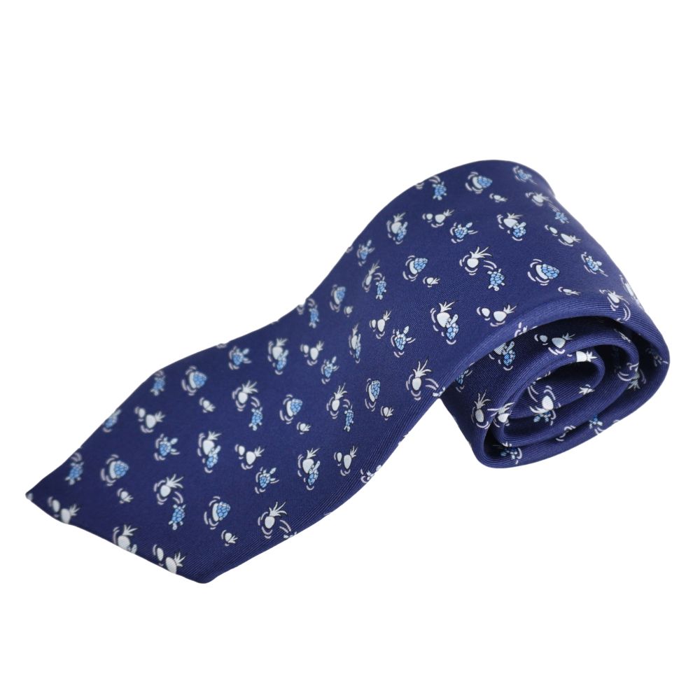 【美品】エルメス HERMES タイ 総柄 絹地 メンズ フランス共和国製 米国海軍【中古】