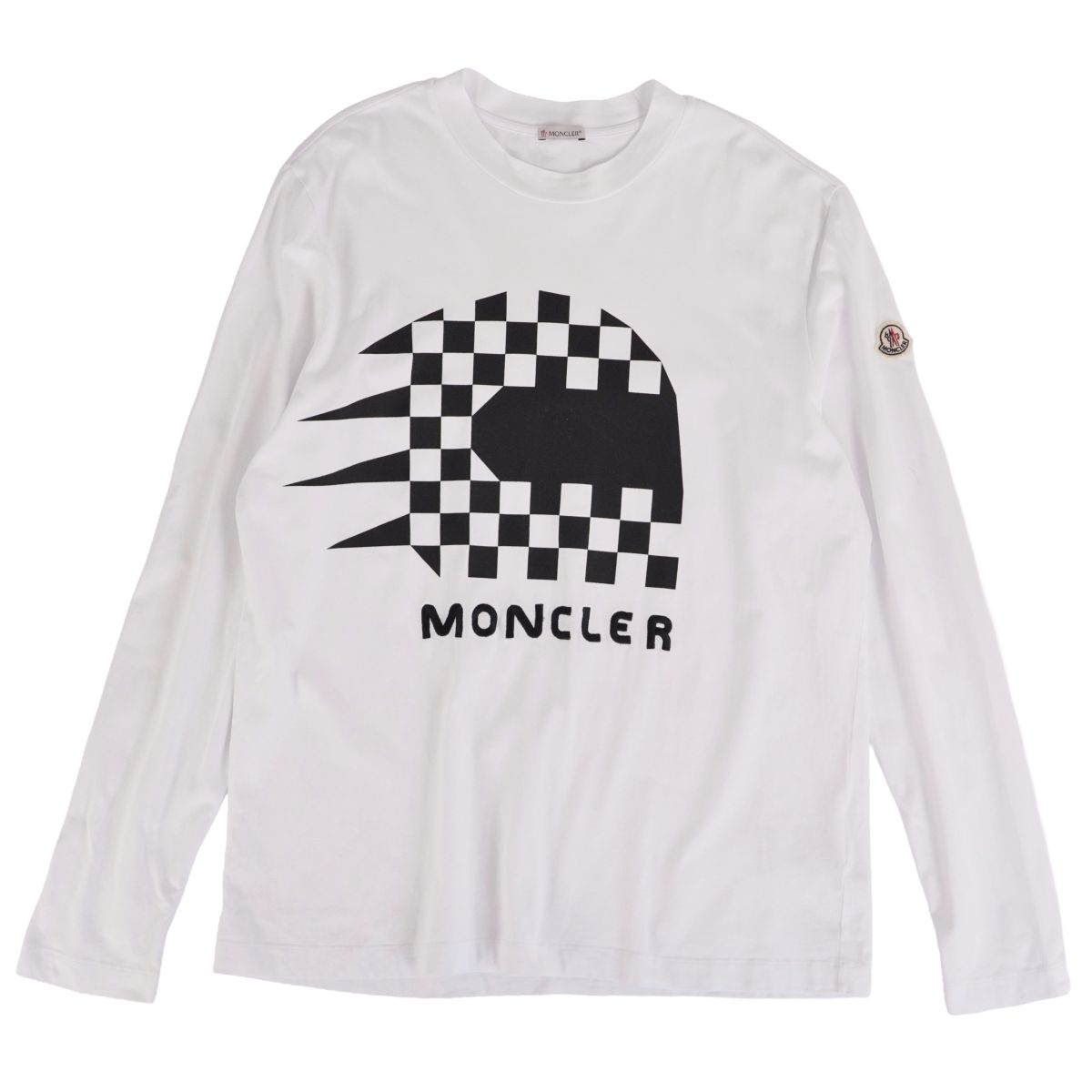 【美品】モンク軌跡 MONCLER 2021 プルオーバー カットソー ロング捩り 長袖 綿織物 トップス メンズ XL 白いこと/黒いこと【中古】