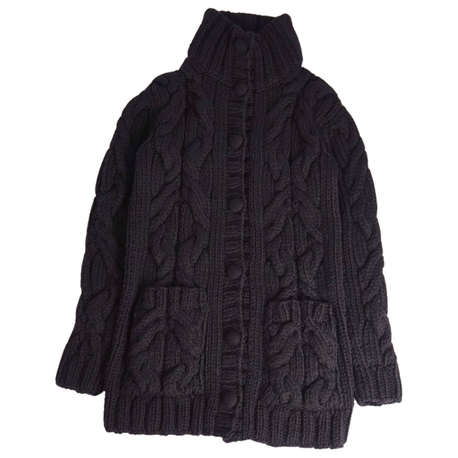【美品】ドルチェ\u0026ガッバーナ DOLCE\u0026GABBANA 編み物 厚地の外套 ジレー ドライバーズニット ハイネック 置き目ゲージ 毛糸 アウター レディース 38(S好いかげんに) 黒いこと【中古】
