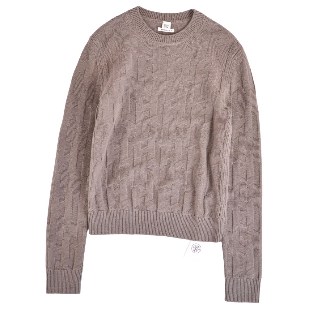 【新古品】エルメス HERMES ニット セーター 23AW ロングスリーブ 長袖 Hモチーフ ウール トップス レディース 34(XS相当) グレージュ【中古】