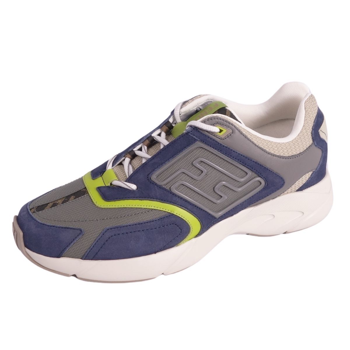 【新古品】フェンディ FENDI スニーカー Faster Trainers ファはやりっ児 なめし革 布切れ シューズ 靴 メンズ イタリア製 8(27珊好いかげんに) 米国海軍/薄墨色【中古】
