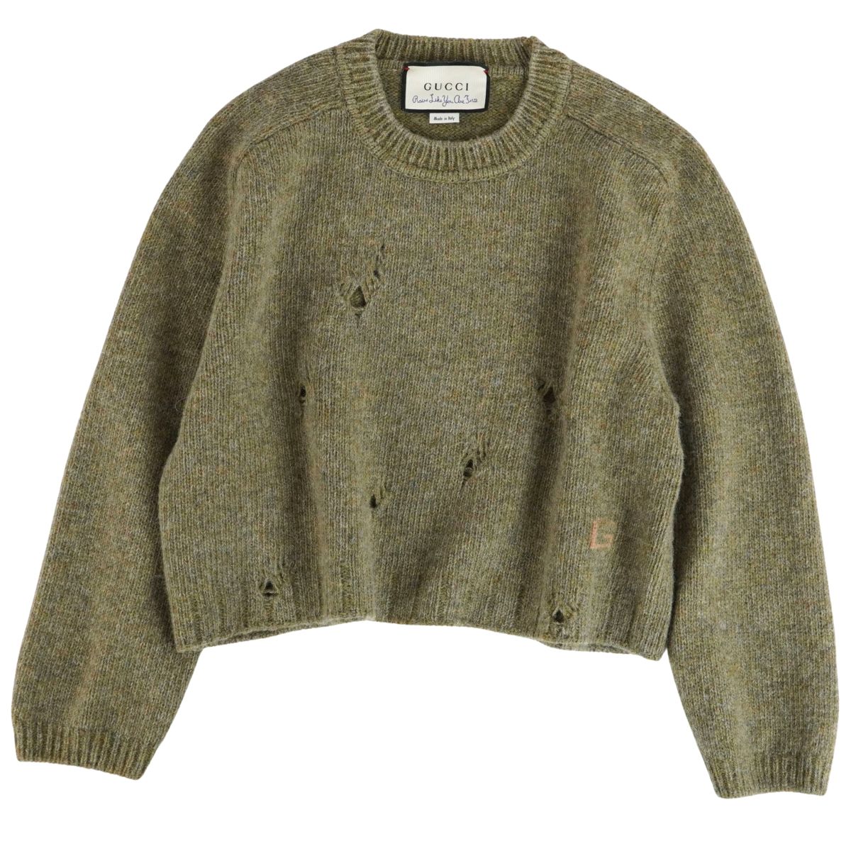 【美品】グッチ GUCCI ニット セーター ロングスリーブ 長袖 ダメージ加工 ウール トップス レディース イタリア製 S グリーン【中古】｜MODEST LORD 仙台 店