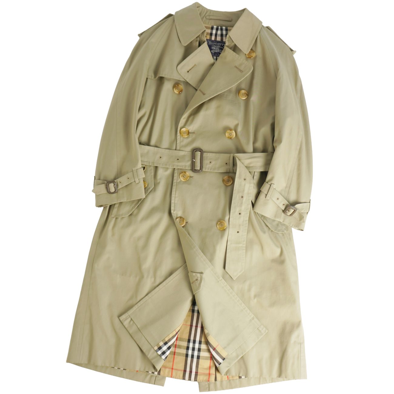 【極美品】Vintage バーバリー Burberrys 厚地の外套 連合王国製 トレンチコート 綿織物100% アウター メンズ SS カーキ緑であること【中古】