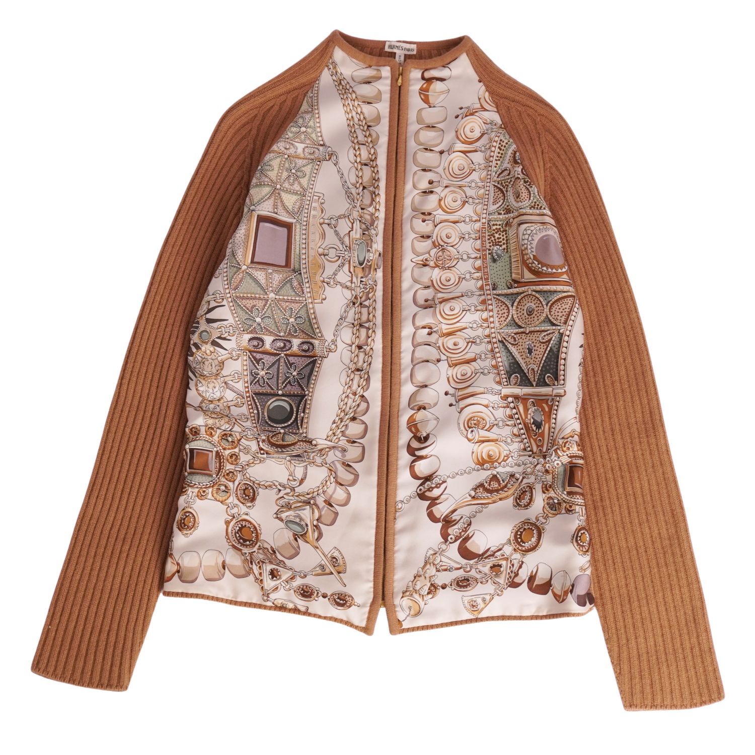 美品 エルメス HERMES ニット マルジェラ期 セーター ハイネック シルク切り替え トップス レディース SM カーキグレー HERMES - 美品 エルメス HERMES ニット マルジェラ期 セーター
