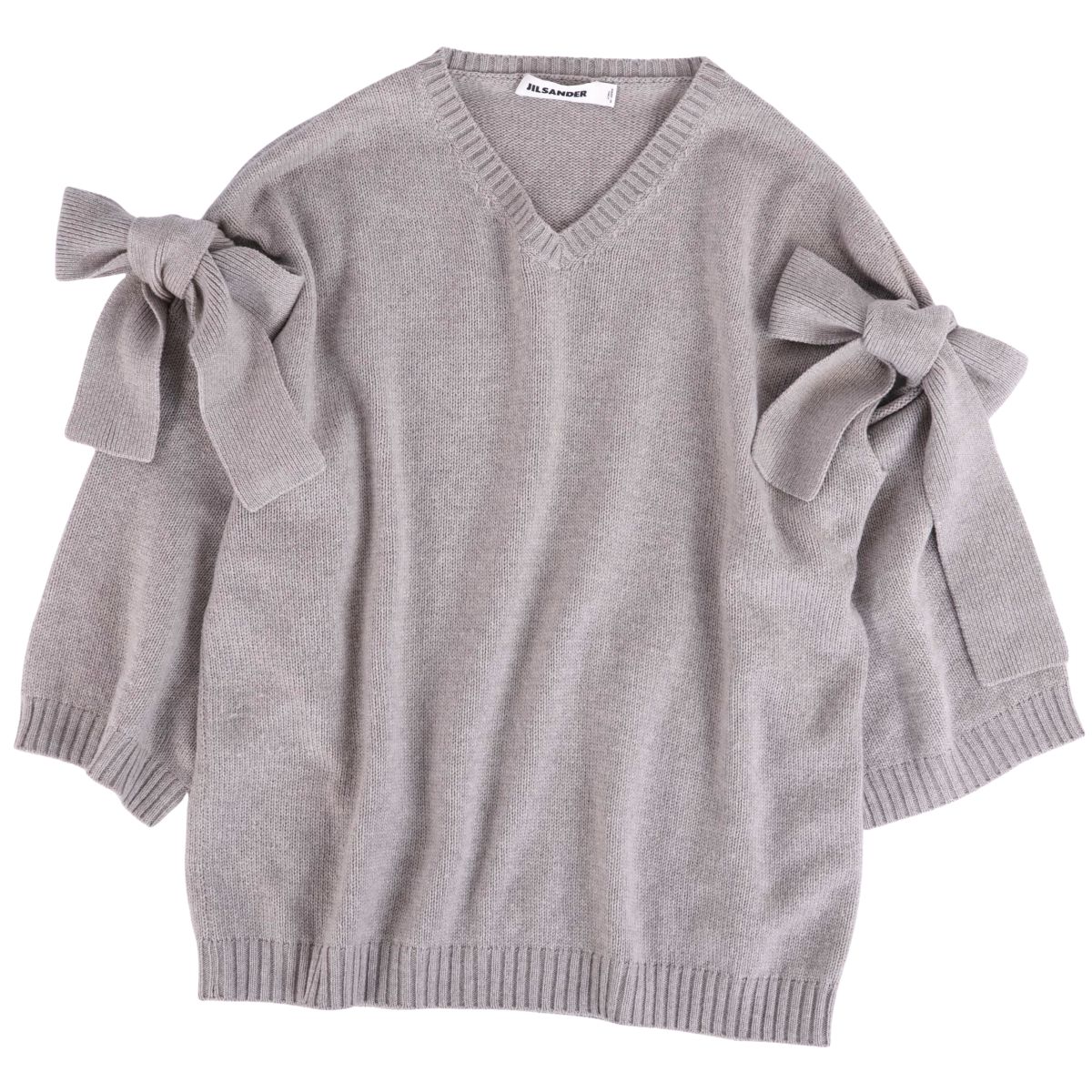 【美品】ジルサンダー JIL SANDER ニット セーター ロングスリーブ 長袖 ウール トップス レディース イタリア製 34(S相当) グレー【中古】