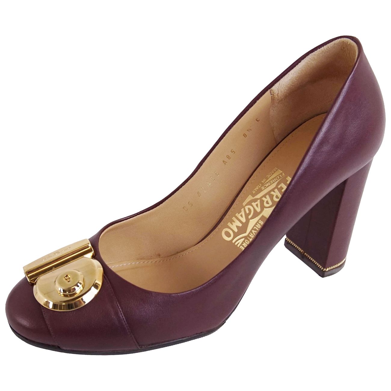 【美品】サルヴァトーレ フェラガモ Salvatore Ferragamo パンプス ガンチーニ金具 レザー ヒール シューズ 靴 レディース イタリア製 8C(25.5cm相当) ボルドー【中古】