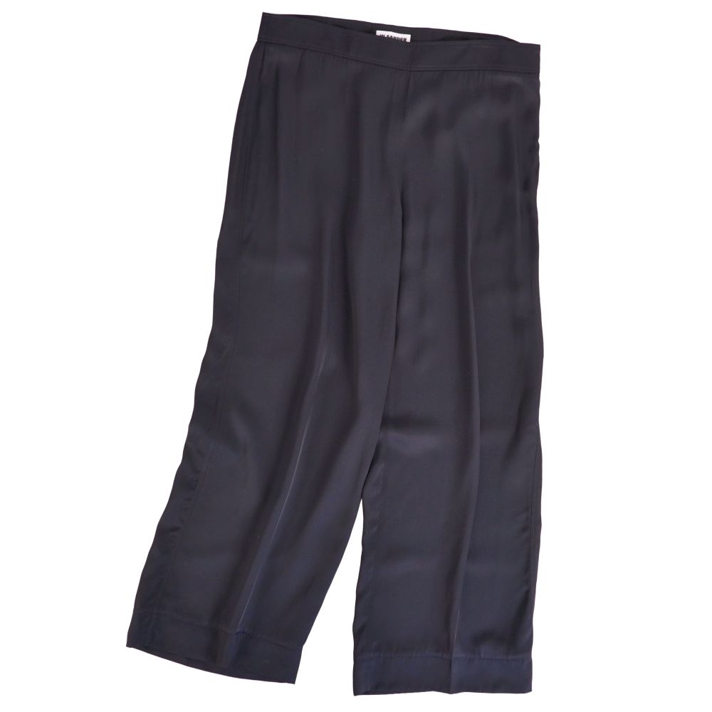 【美品】ジルサンダー JIL SANDER パンツ 2024 ロングパンツ ワイドパンツ レーヨン ボトムス レディース イタリア製 40(XL相当) ネイビー【中古】