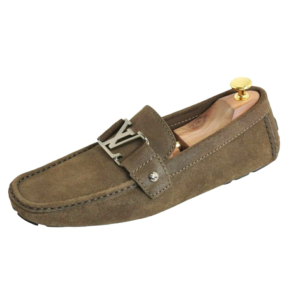 【極美品】ルイヴィトン LOUIS VUITTON 置き目毛革 モカシン モンテカルロ 伝達ルート ドライビングシューズ LV金具 スエードクロスなめし革 シューズ メンズ イタリア製 6.5(25.5珊好いかげんに) カーキ【中古】