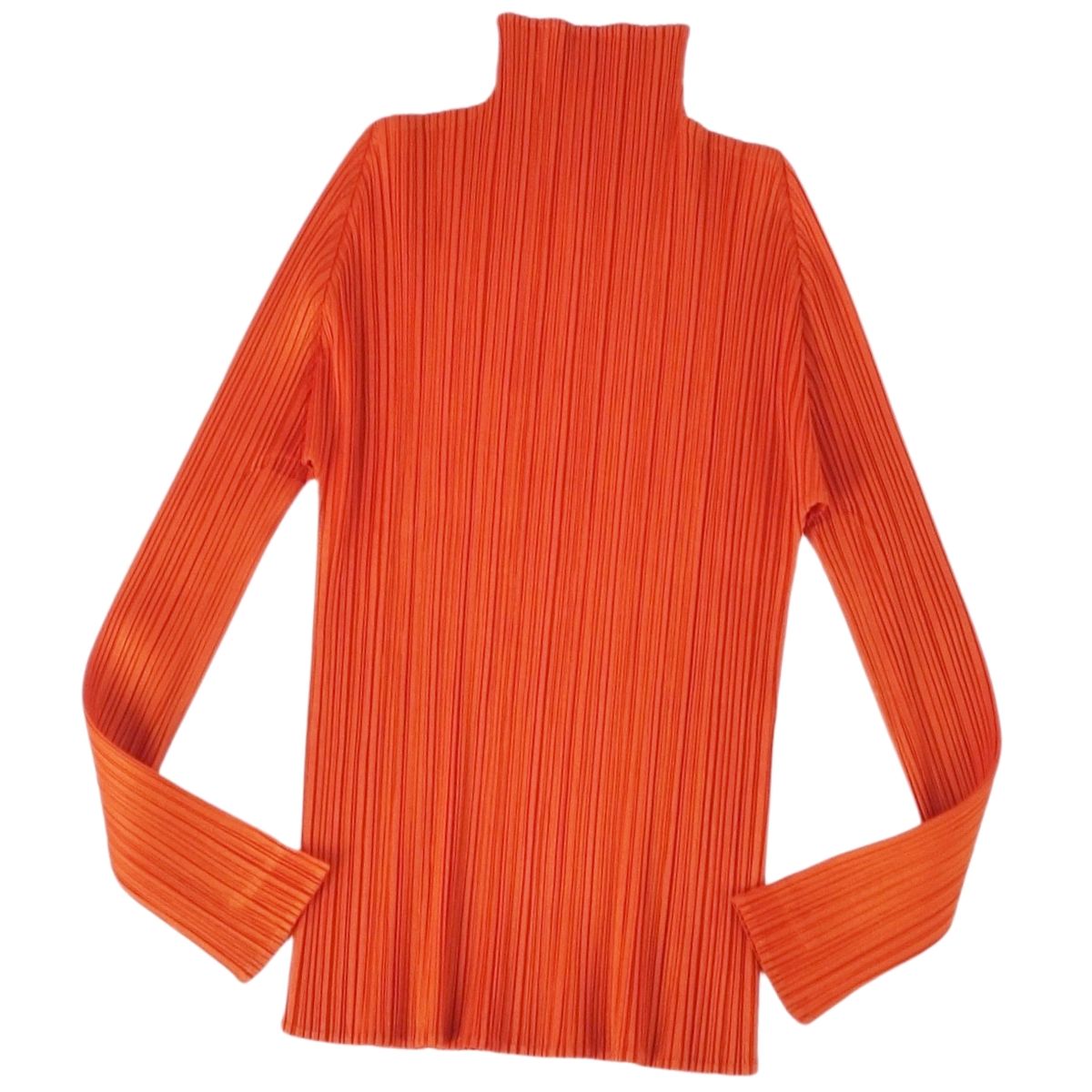 【極美品】プリーツプリーズ イッセイミヤケ PLEATS PLEASE シャツ ブラウス ハイネック ロングスリーブ 長袖 プリーツ トップス レディース 3(L相当) オレンジ【中古】