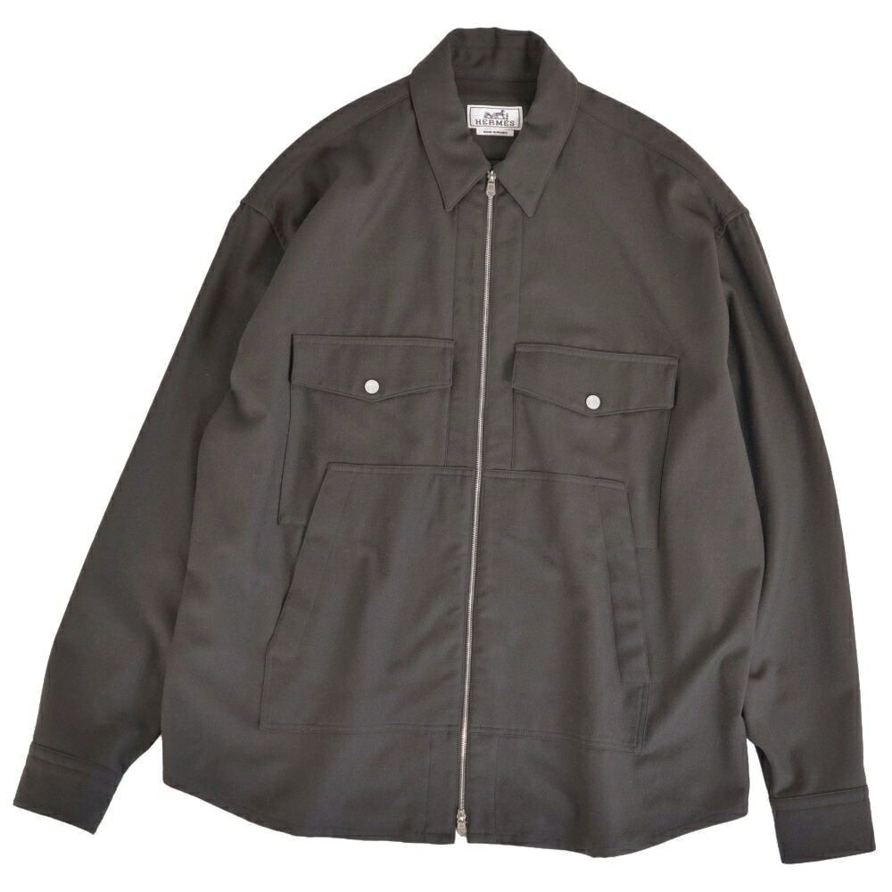【極美品】エルメス HERMES ジャケット 23AW シャツジャケット ロングスリーブ 長袖 ウール トップス メンズ フランス製 39(15.5) カーキブラウン【中古】|MODEST LORD 仙台 店