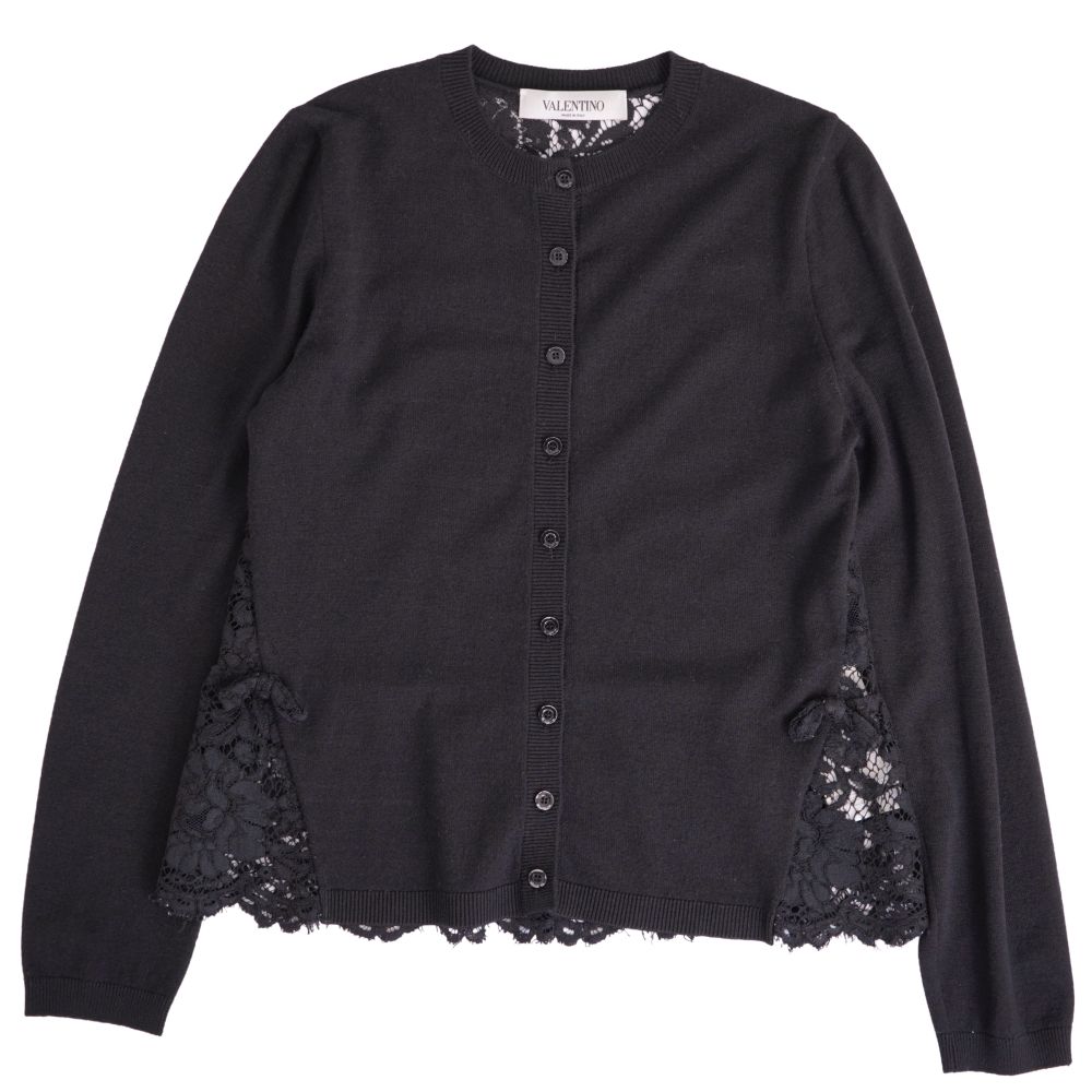 【美品】ヴァレンティノ VALENTINO ジレー 編み物 スピード競技 羊毛 カシミール トップス レディース イタリア製 M 黒いこと【中古】