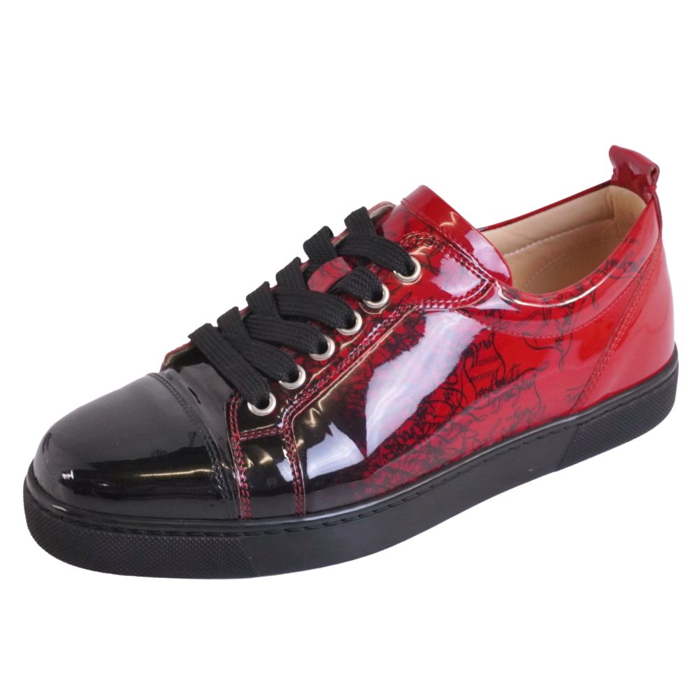 【美品】クリスチャンルブタン Christian Louboutin スニーカー LOUIS JUNIOR WOMAN FLAT ロゴタイプ エナメルなめし革 シューズ 靴 レディース イタリア製 38(25糎好いかげんに) 赤いこと/黒いこと【中古】