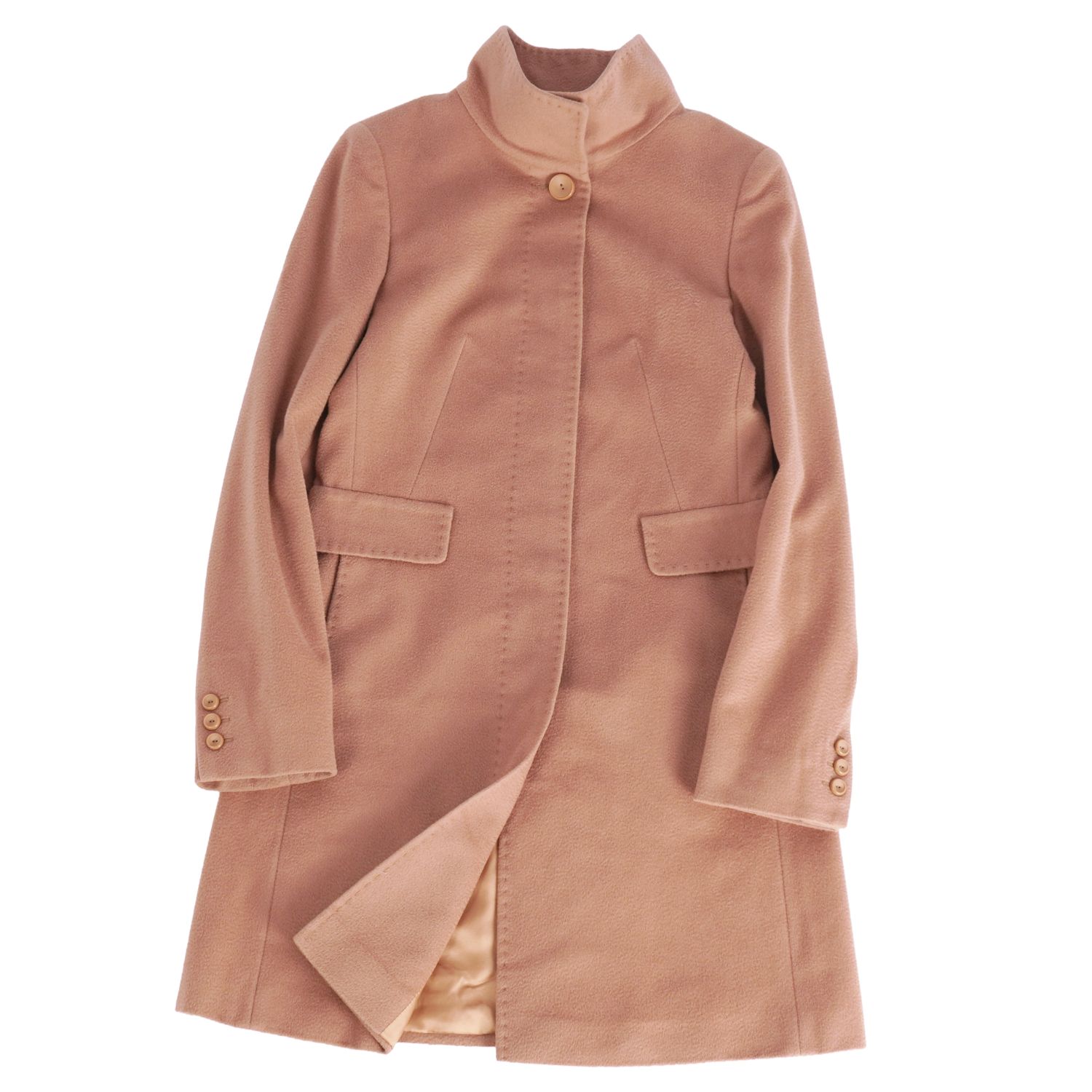 【美品】マックスマーラ Max Mara STUDIO 厚地の外套 照明ランプ色合い ハイネック 絨毛 アウター レディース JI40 USA6 FB38(M好いかげんに) 赤銅色【中古】 レディースファッション-コート・ジャケット