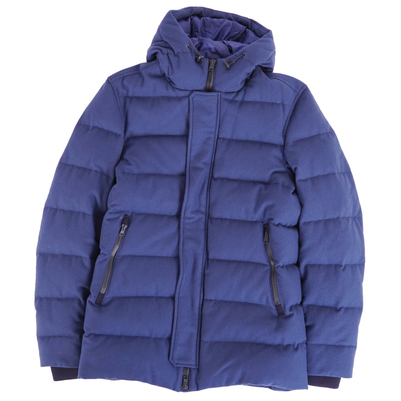 【美品】ヘルノ HERNO ジャケット フード付き ダウンジャケット ウール アウター メンズ 44(S相当) ブルー【中古】