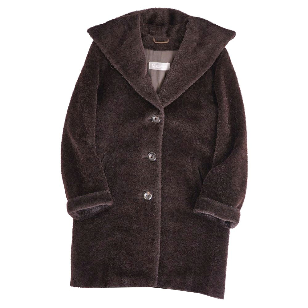 【美品】マックスマーラ Max Mara コート ロングコート シャギー アルパカ ウール アウター レディース JI40 USA6 GB8(M相当) ブラウン【中古】
