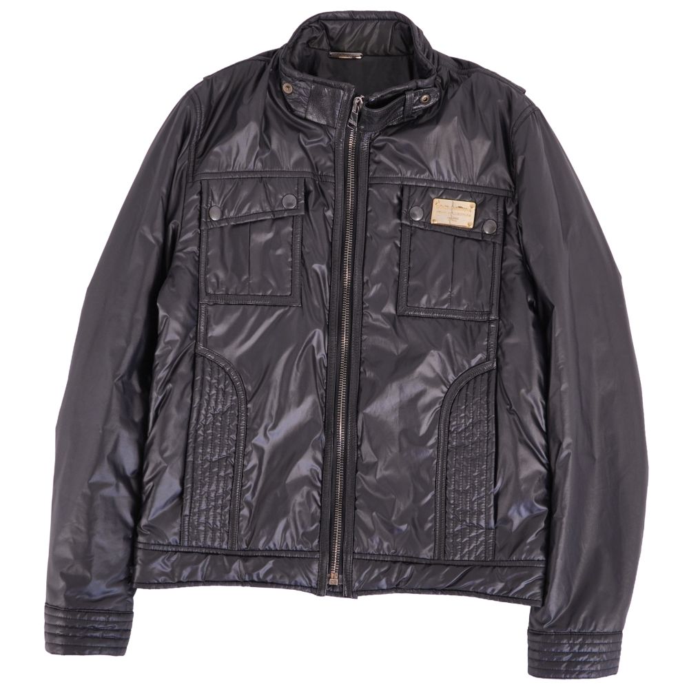【美品】ドルチェ&ガッバーナ DOLCE&GABBANA ジャケット ブルゾン ジップアップ ポリエステル ゴートスキン アウター メンズ イタリア製 48(M相当) ブラック【中古】