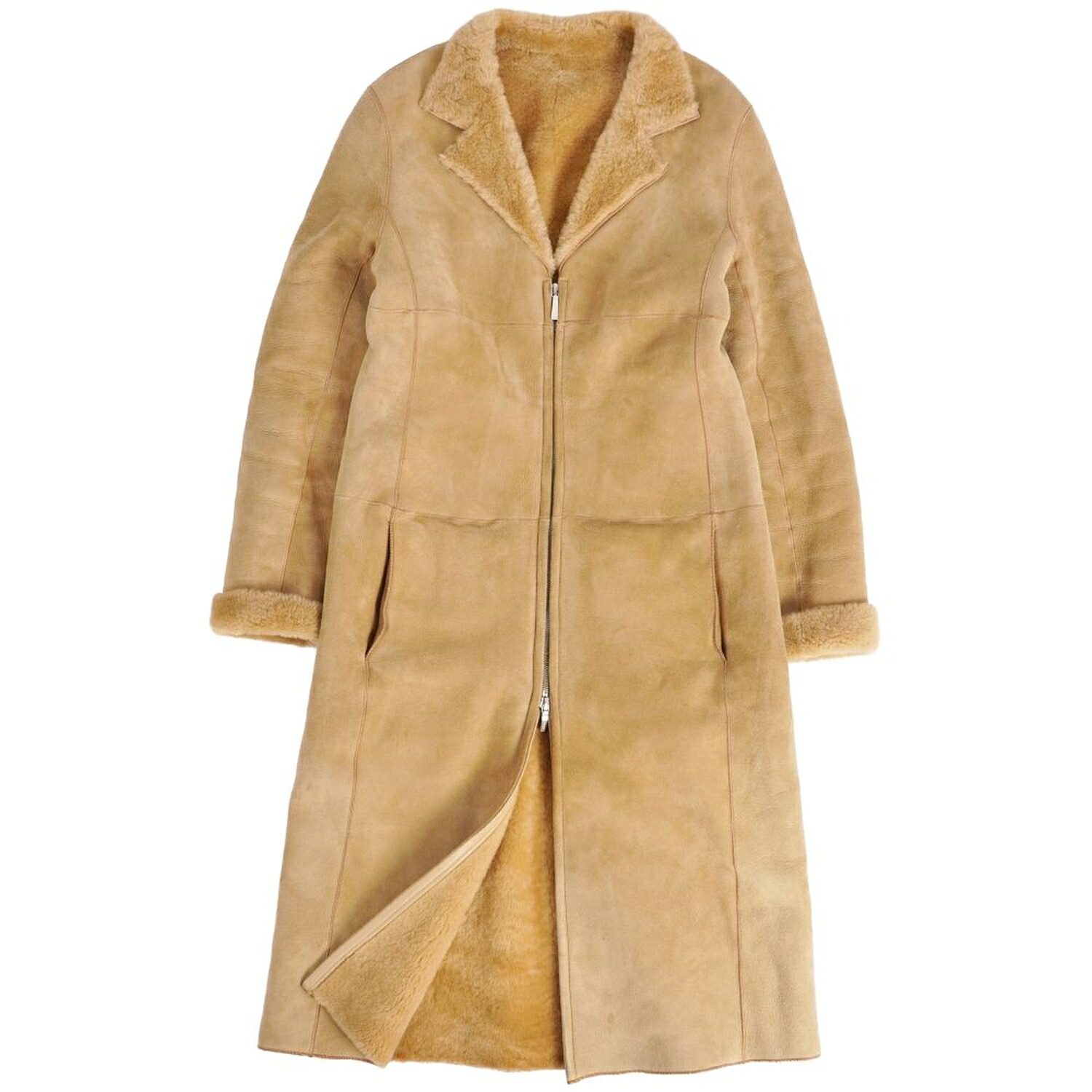 【美品】ロエベ LOEWE コート ロングコート ムートン アウター レディース スペイン製 38(M相当) ベージュ【中古】｜MODEST LORD 仙台 店