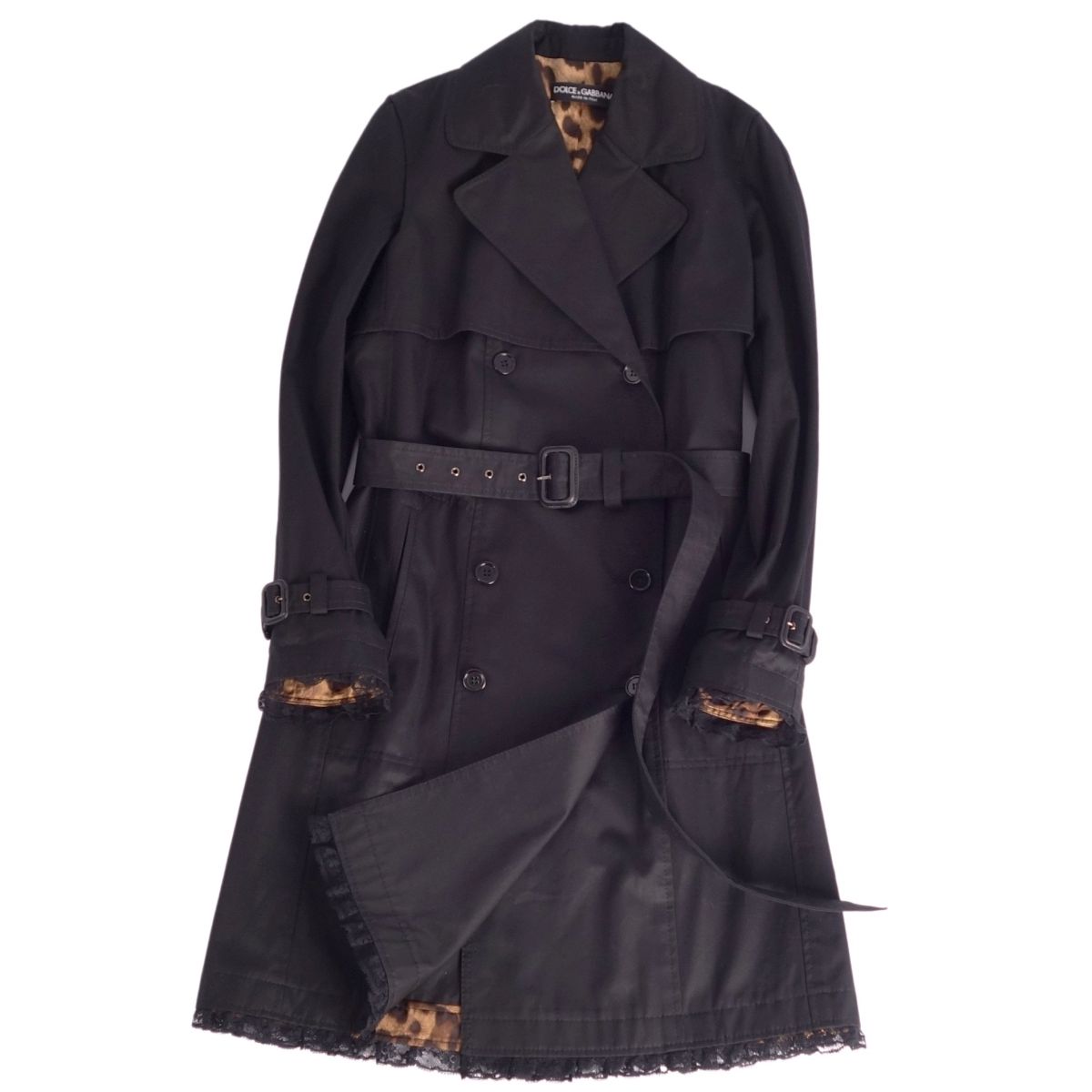 ドルチェアンドガッバーナ　ベルト　ロング　ウール　コート　レザー　裏地派手　M D&G ドルチェアンドガッバーナ ロングコート ウール ラムレザー