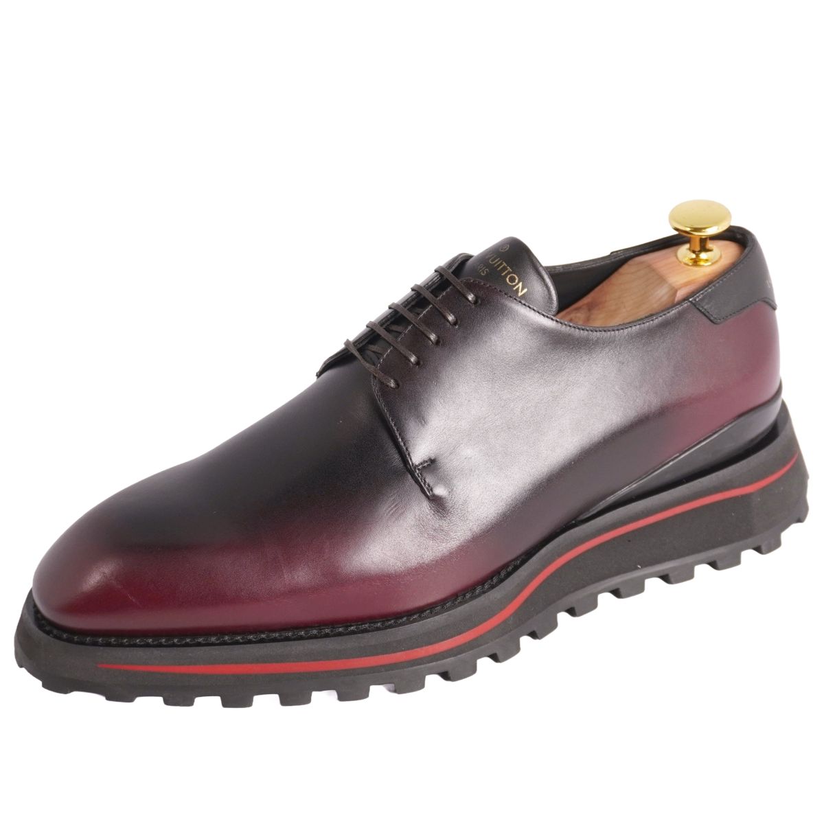 【美品】ルイヴィトン LOUIS VUITTON レザーシューズ ゴンクール ライン ダービーシューズ レザー 革靴 メンズ 5.5(25cm相当) ボルドー【中古】
