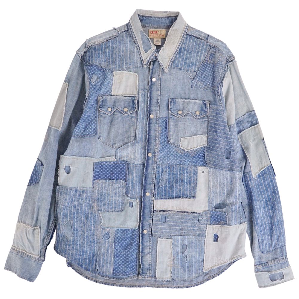 【美品】ダブルアールエル リミテッドエディション RRL RALPH LAUREN シャツ デニムシャツ パッチワーク コットン トップス メンズ XL インディゴブルー【中古】