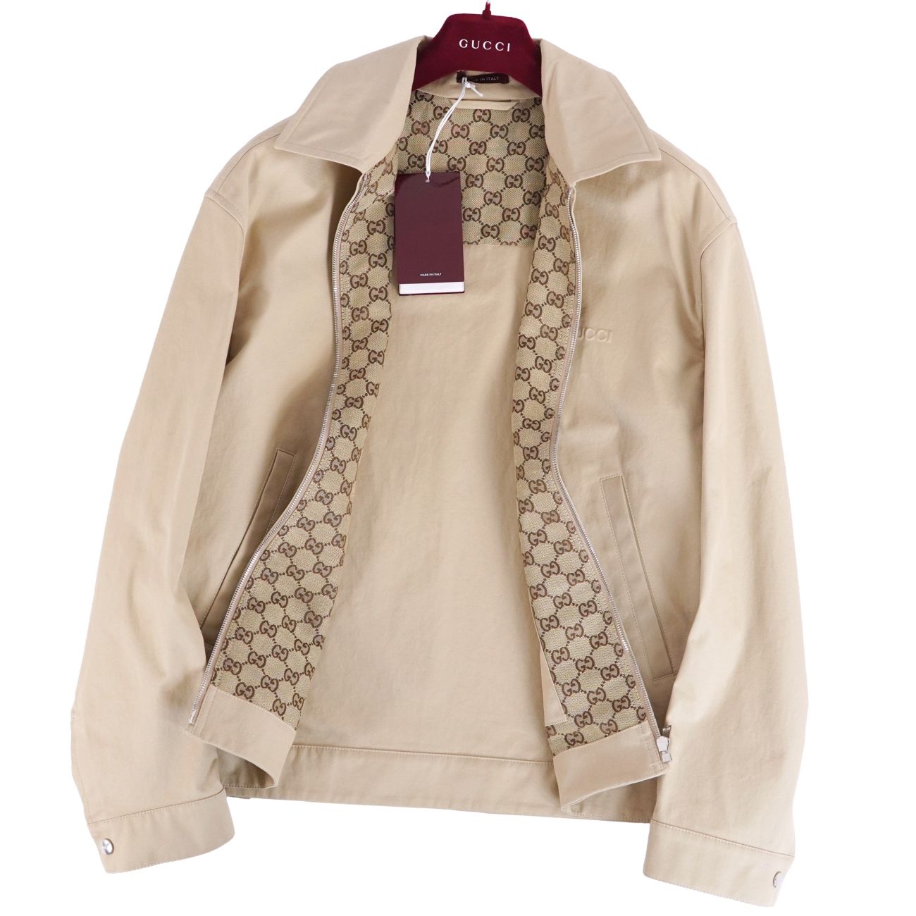 【新古品】グッチ GUCCI ジャケット 24SS 784180 ブルゾン ジップアップ コットン ウェブストライプ アウター メンズ イタリア製 50(M相当) ベージュ【中古】|MODEST LORD 仙台 店