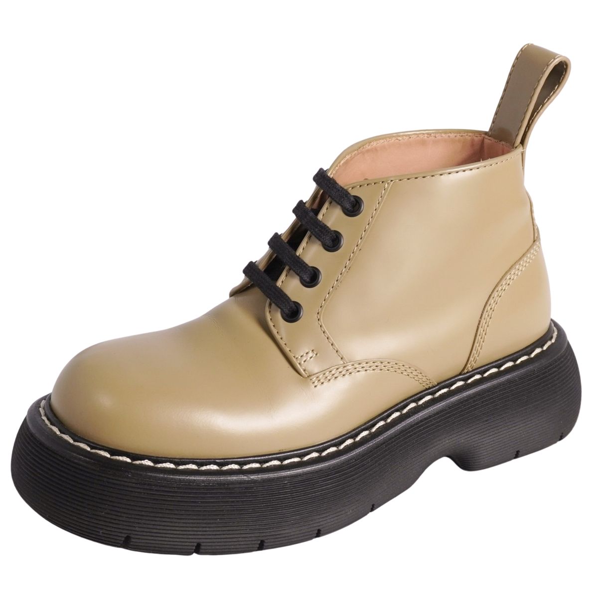 【美品】ボッテガヴェネタ BOTTEGA VENETA ブーツ The Bounce バウンス ショートブーツ レースアップ レザー シューズ 靴 レディース 35(22cm相当) カーキ【中古】｜MODEST LORD 仙台 店