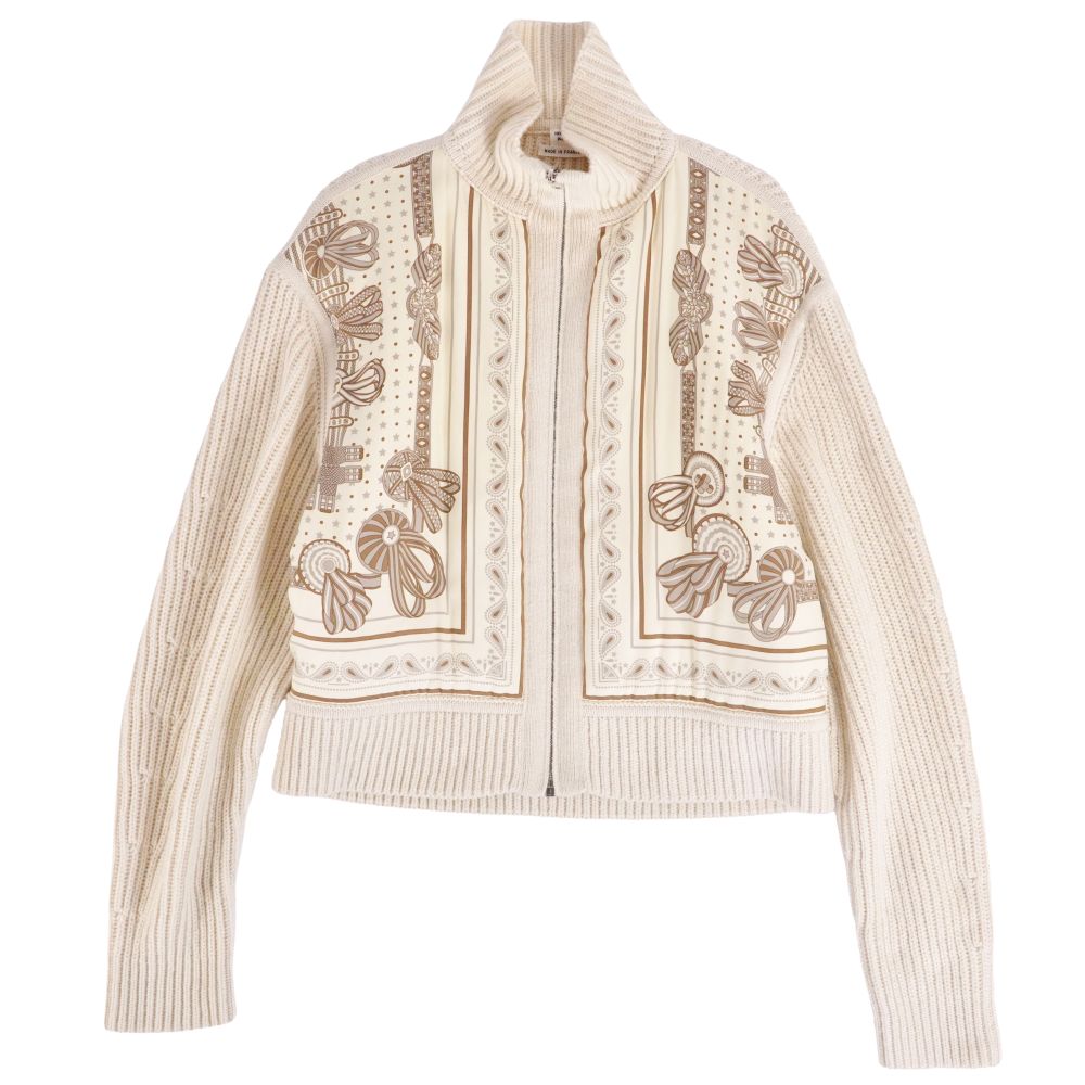 【極美品】エルメス HERMES 上衣 20AW リヴァーシブル 落ち込む上衣 編み物 地絹うつり変わり カシミール アウター レディース フランス共和国製 40(L好いかげんに) 象牙色【中古】
