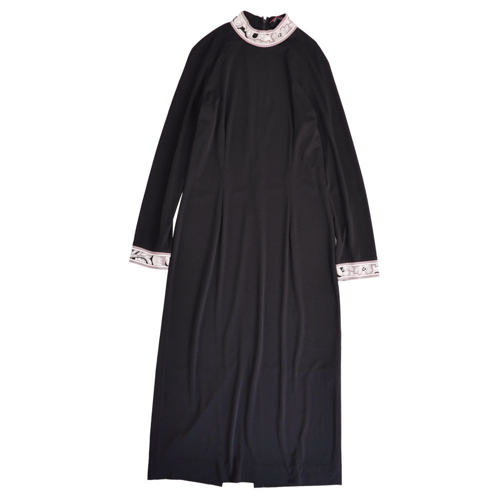 【美品】レオナール LEONARD FASHION ワンピース ロングスリーブ 長袖 ジャージー トップス レディース L ブラック【中古】