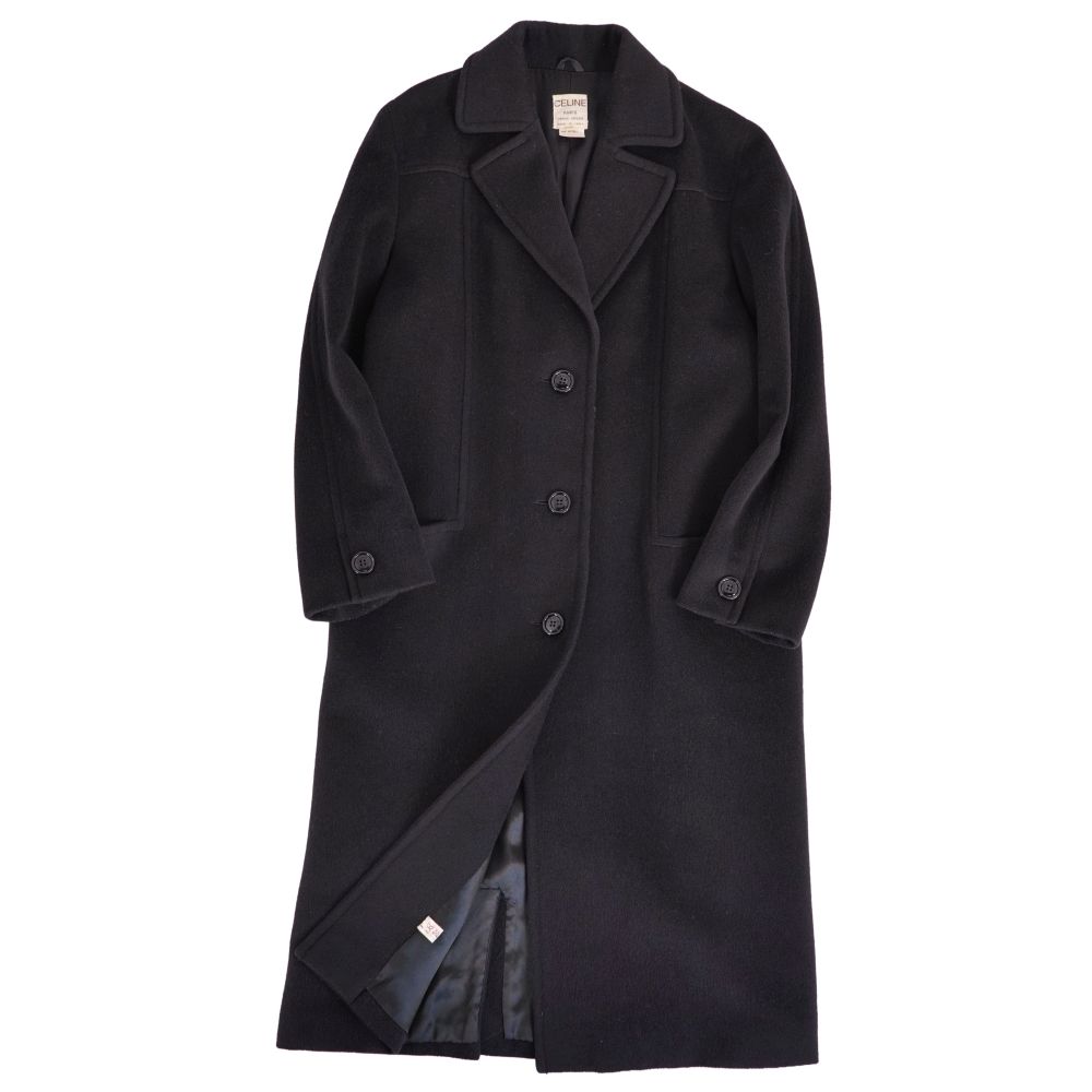 【美品】Vintage セリーヌ CELINE コート ロングコート ウール アウター レディース イタリア製 38(M相当) ブラック【中古】