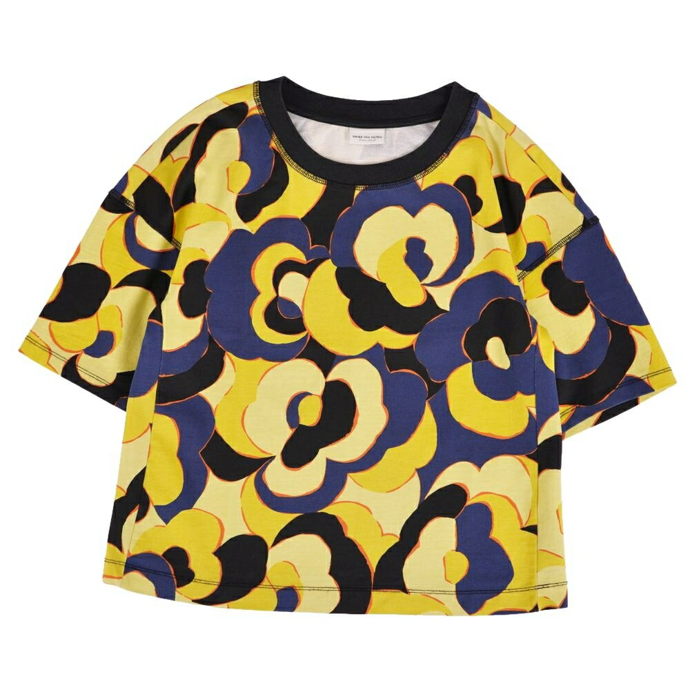 【美品】ドリスヴァンノッテン DRIES VAN NOTEN プルオーバー カットソー 遊撃手捩り 半袖 総柄 綿織物 トップス レディース XS マルチ色つや【中古】