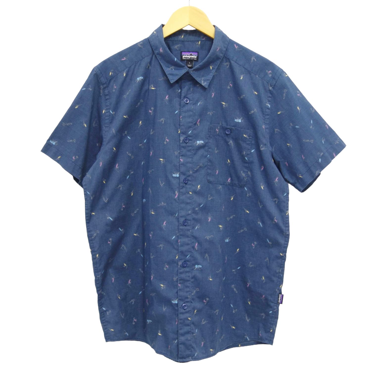 パタゴニア PATAGONIA メンズ ゴー トゥ シャツ STY52691 SP21 半袖 コットン サーフ柄 インディゴブルー L【中古】