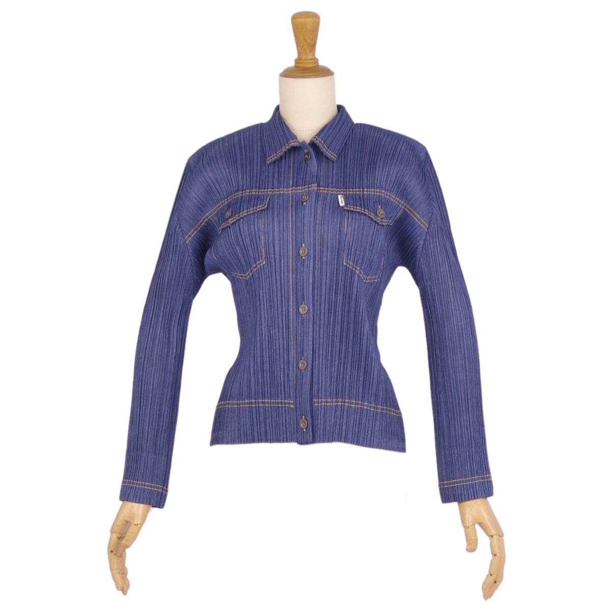【極美品】プリーツプリーズ イッセイミヤケ PLEATS PLEASE シャツ ブラウス ロングスリーブ 長袖 デニム転写 トップス レディース 2(M相当) ブルー【中古】｜MODEST LORD 仙台 店