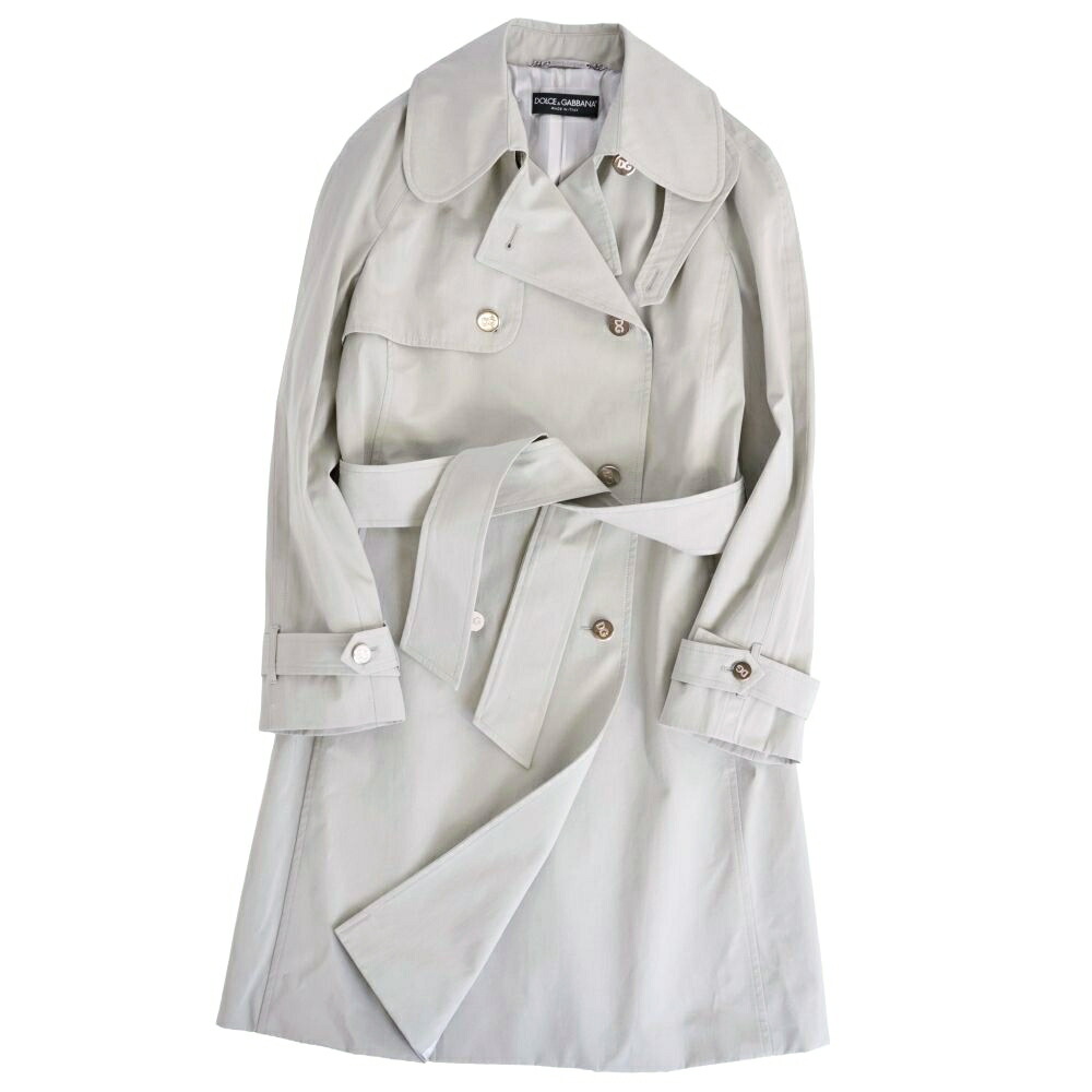 【美品】ドルチェ\u0026ガッバーナ DOLCE\u0026GABBANA 厚地の外套 トレンチコート 綿織物 アウター レディース イタリア製 L好いかげんに(大きさ引き船欠品) 薄墨色【中古】