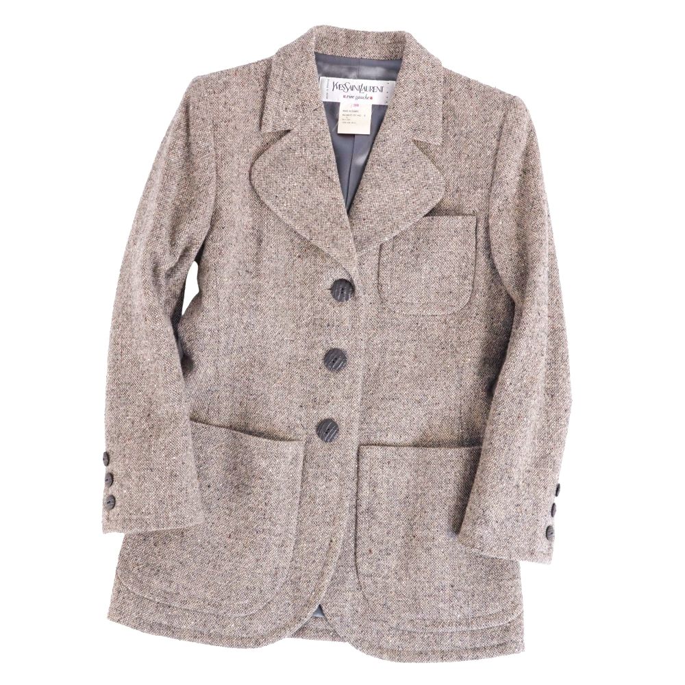 【美品】Vintage イヴサンローラン Yves Saint Laurent 上衣 テーラード 羊毛 ツィード アウター レディース フランス共和国製 38(M好いかげんに) 薄墨色【中古】