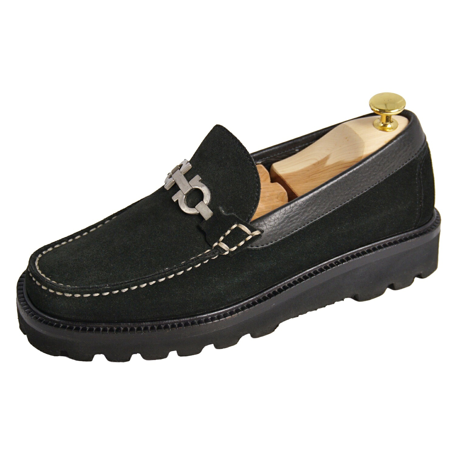 【美品】サルヴァトーレ フェラガモ Salvatore Ferragamo ローファー モカシン ガンチーニ スエードレザー 革靴 メンズ イタリア製 7EE(25cm相当) ブラック【中古】|MODEST LORD 仙台 店