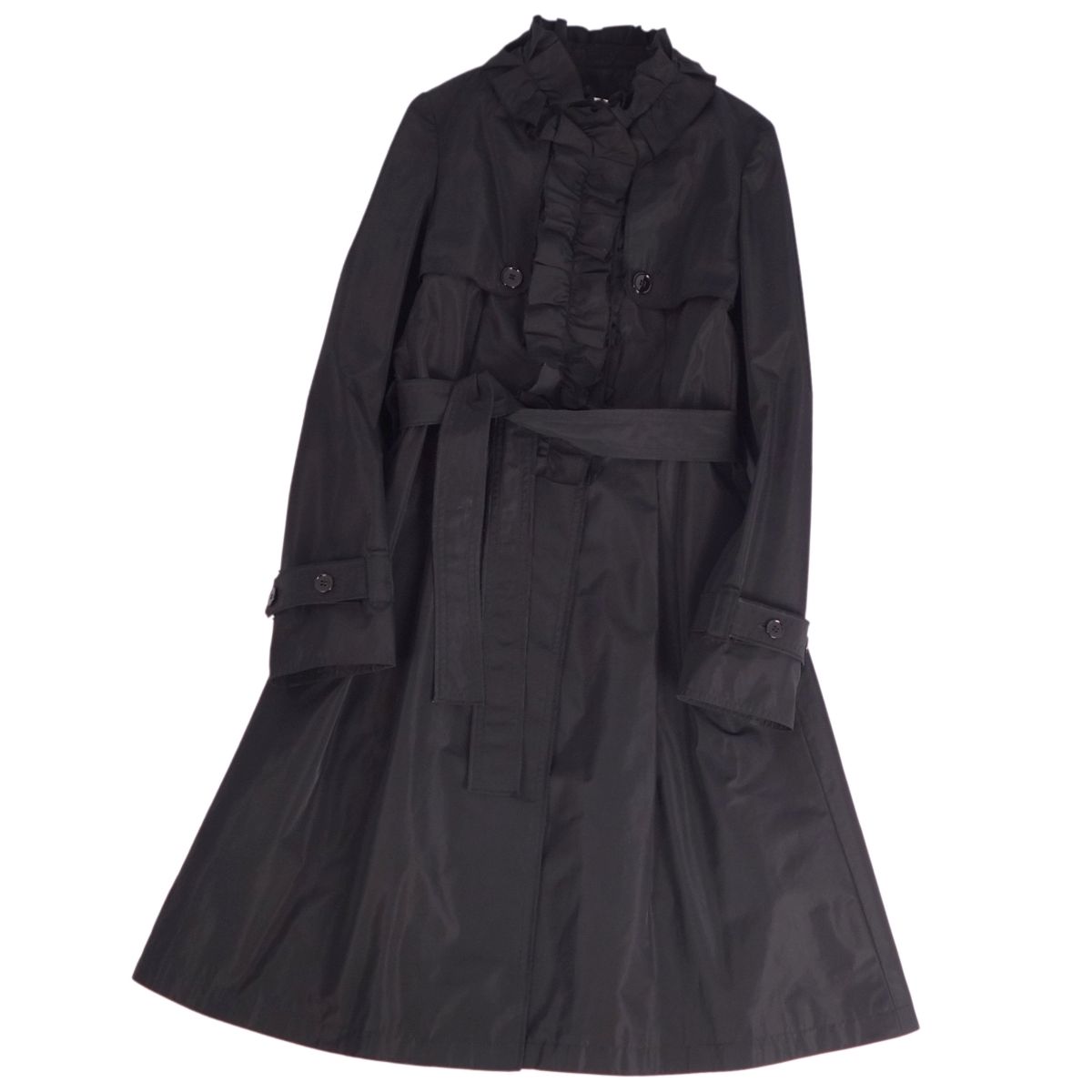 【美品】ドルチェ&ガッバーナ DOLCE&GABBANA コート ベルト付き ロングコート シルク アウター レディース イタリア製 36(S相当) ブラック【中古】