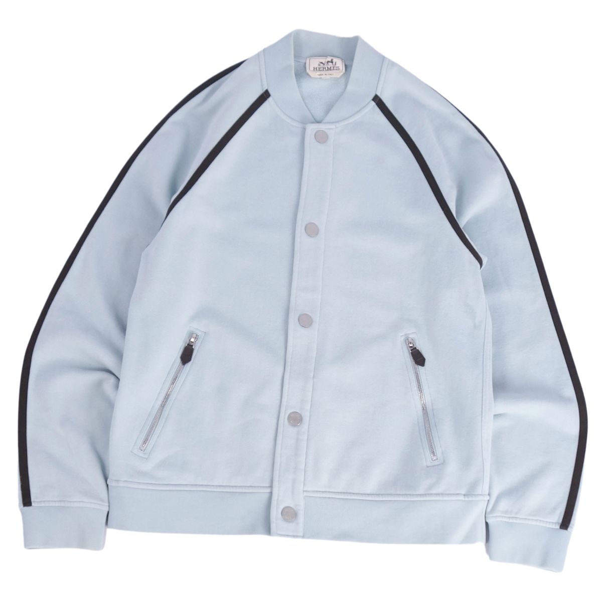 【美品】エルメス HERMES テディ ジャケット ブルゾン 21AW スウェット セリエボタン アウター メンズ イタリア製 S ブルー【中古】