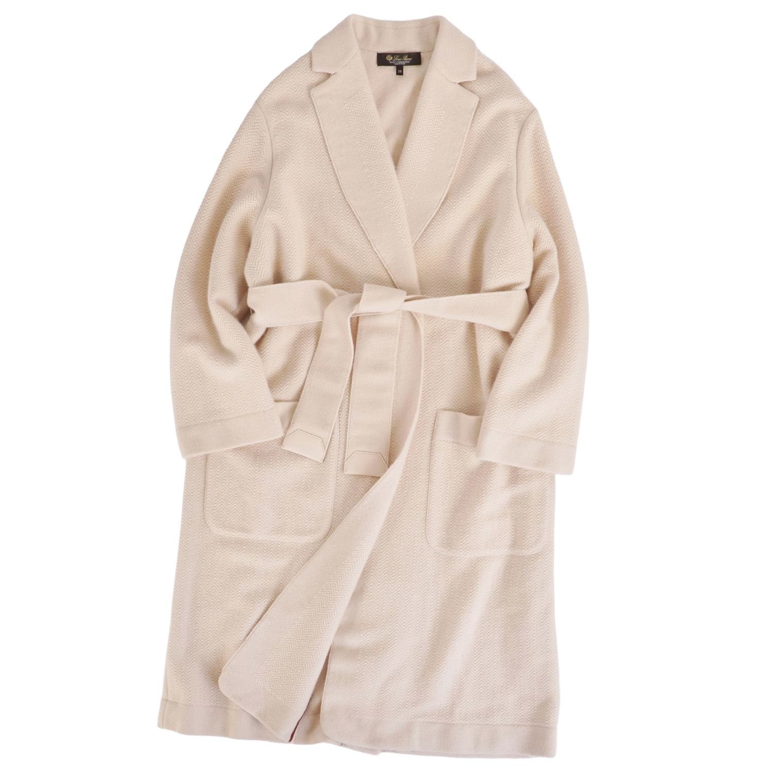 【極美品】ロロピアーナ Loro Piana ニット コート コーディガン ベビーカシミヤ100％ ボタンレス ベルト付き アウター レディース 38(S相当) アイボリー【中古】