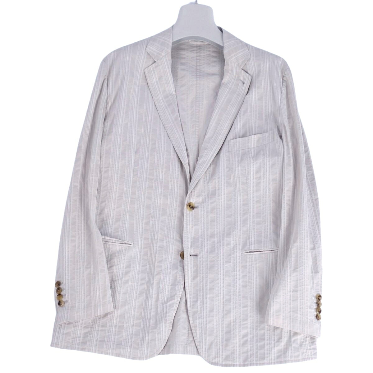 【美品】エルメス HERMES ジャケット 21SS テーラード ストライプ シアサッカー コットン アウター メンズ イタリア製 56(XL相当) グレー【中古】